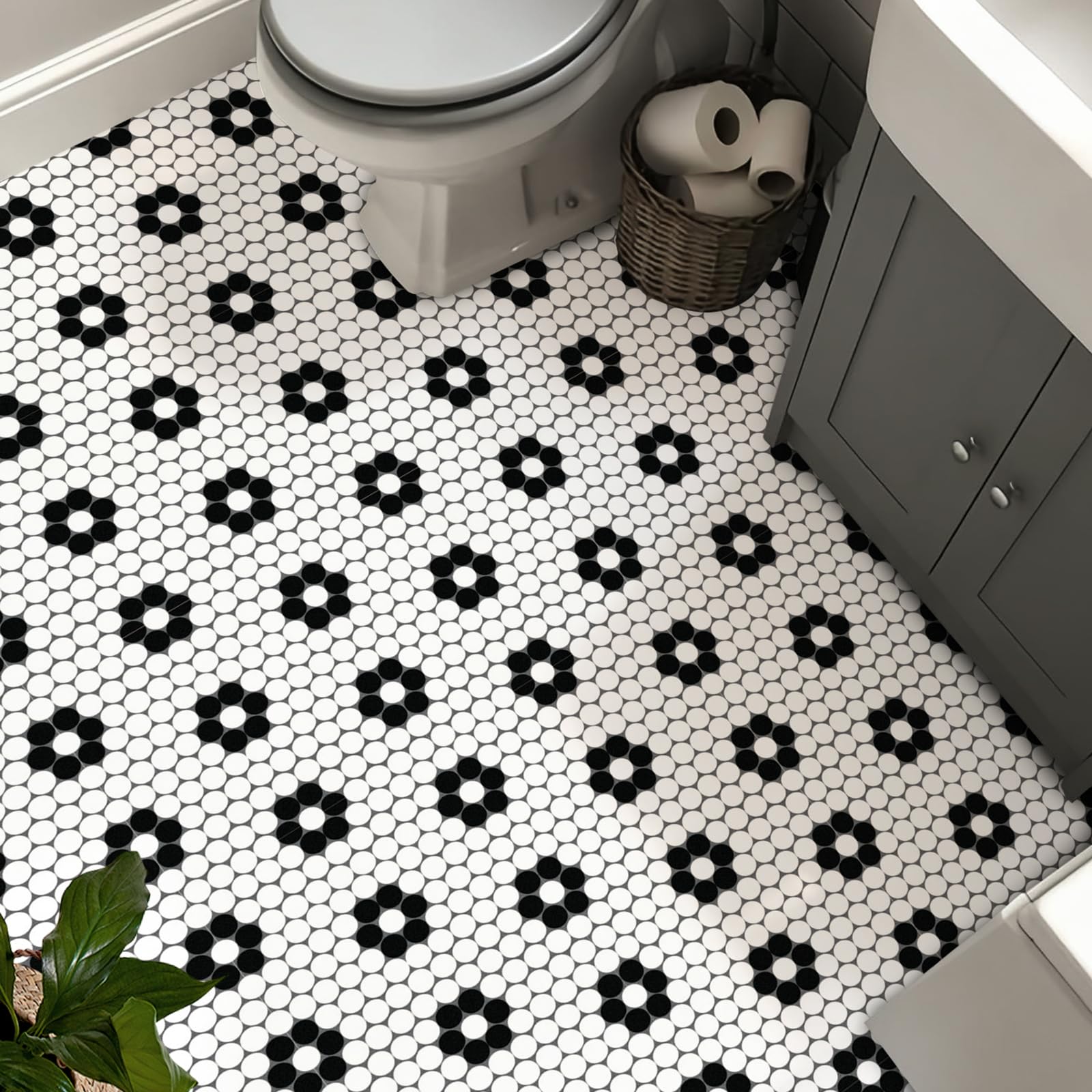 Celestdeco Black White Dot Floor Tiles 10Pcs Kitchen Bath Hallway 30×30cm