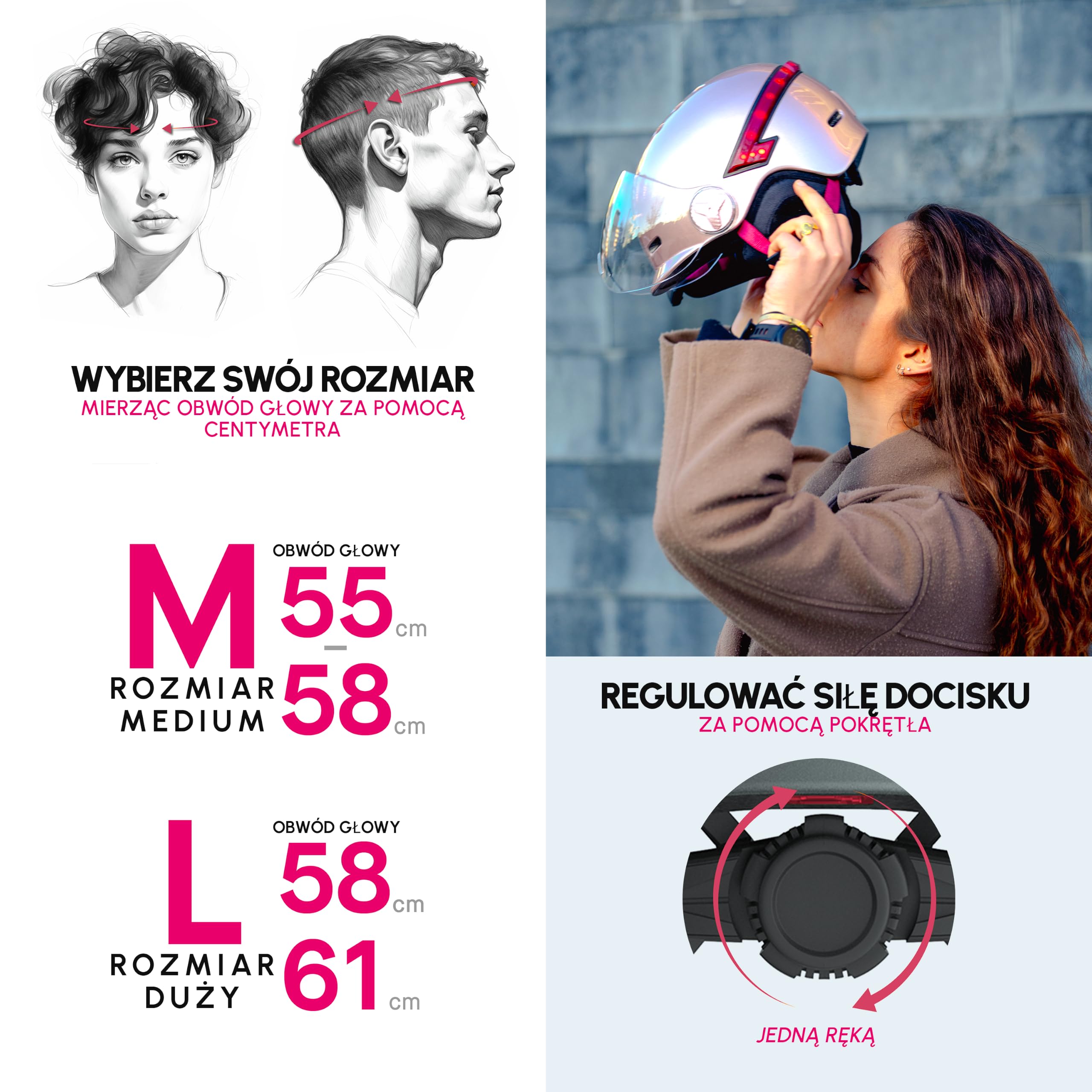 CASR Glow Kask rowerowy LED i hulajnogi, daszek XL i zdejmowane nauszniki, tylne kierunkowskazy i pilot zdalnego sterowania, ładny miejski design dla mężczyzn i kobiet, przezroczysty róż, rozmiar M