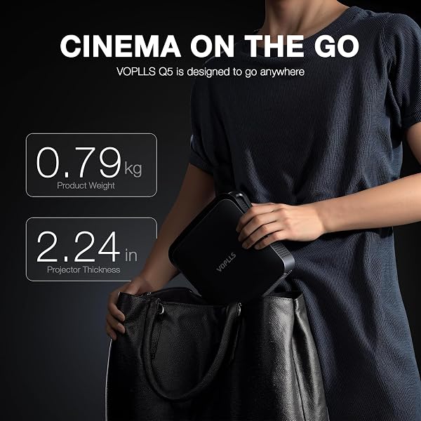VOPLLS 【Officially-Licensed APP & Native 1080P】Thinnest 2.24" Smart Mini Projector with WiFi and Bluetooth, Auto Focus & Keystone Portable Outdoor Projector, VOPLLS 4K Support Home Movie Projector in use