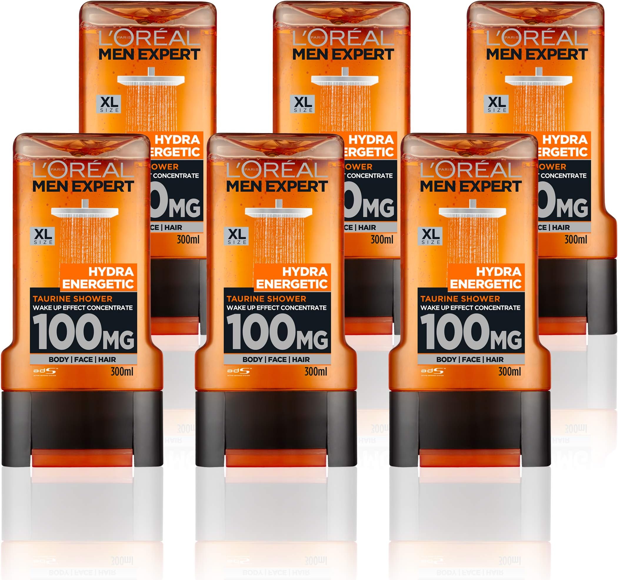 L'Oréal Paris Men Expert Hydra Energetic Shower Gel for Men, 300ml Pack of 6, Bulk Buy