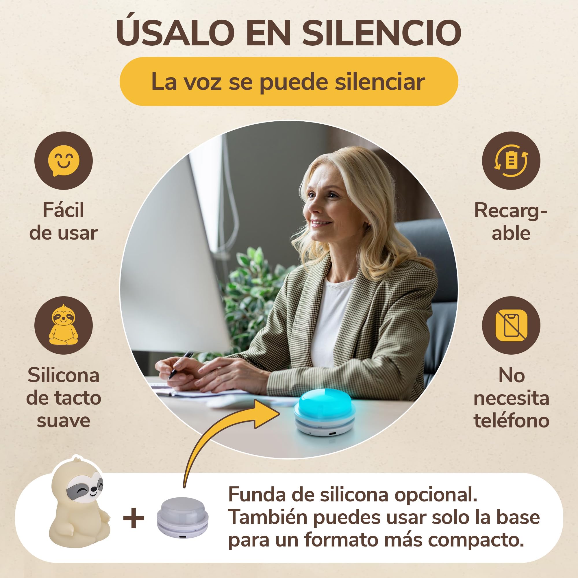 Entrenador de Respiración con Guía de Luz y Voz – Favorece Sueño, Relajación, Concentración y Bienestar – Respiración Consciente, Mindfulness – Instrucciones de Audio en Español – Recargable