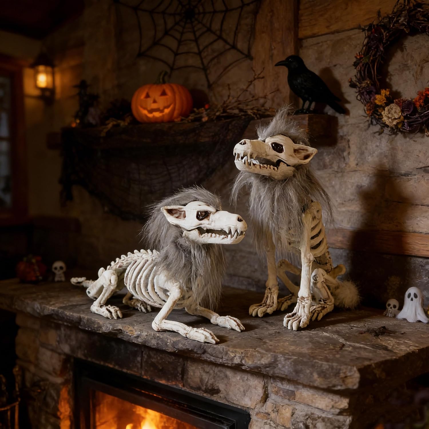 DR.DUDU Set of 2 Halloween Skeleton Animals Wolf Skeletons Decor