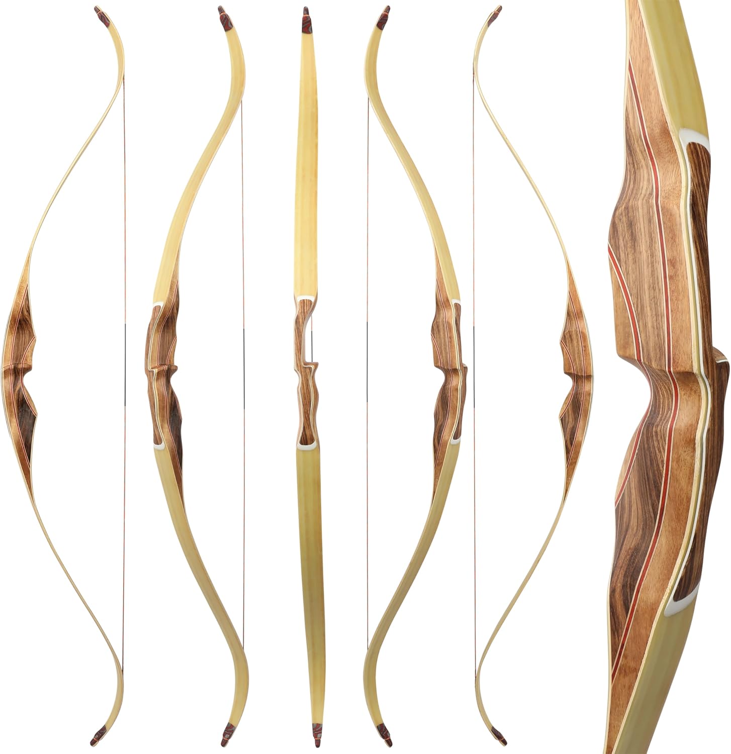 62 Inch Traditional One-Piece Longbow 30-60Lbs Traditional Longbow Wood Triangle Hunting Bow Right Hand for Archery Hunting Target Shooting Training