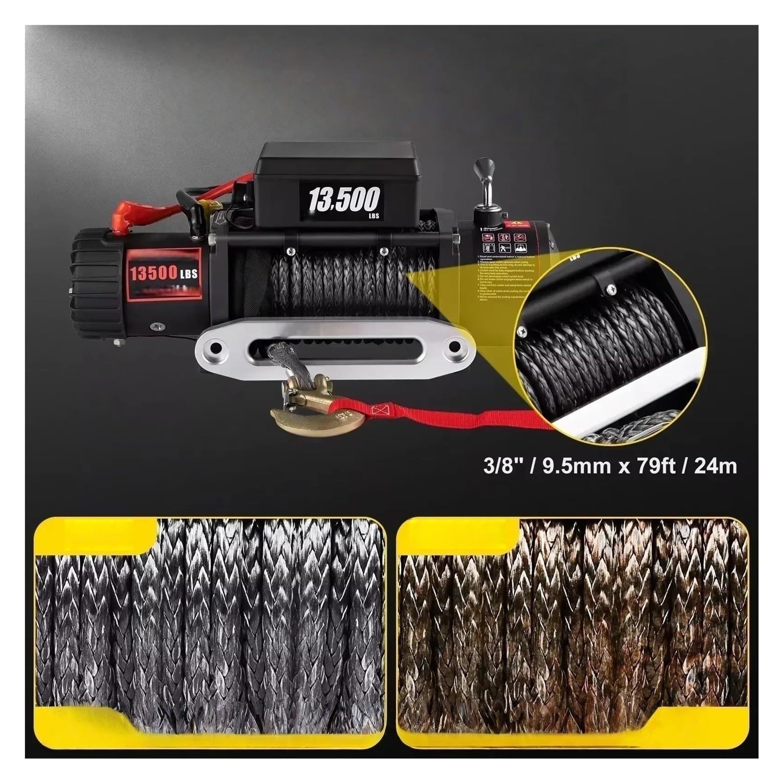 Paranco Di Sollevamento Elettrico Winch13500LBS 12V Sintetico Con Fune Da Traino 24M/92FT Paranco Elettrico Telecomandato Verricello