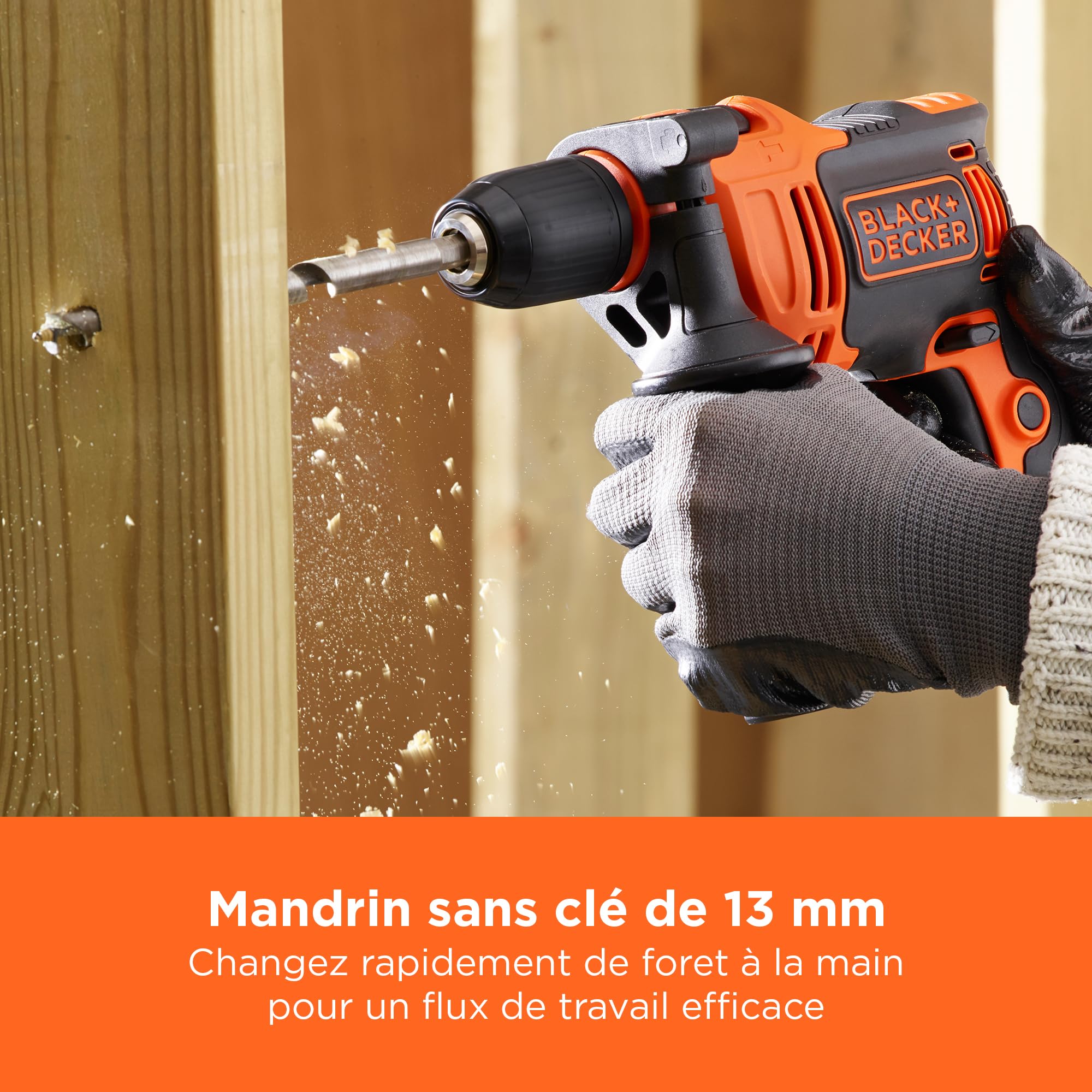 BLACK+DECKER Perceuse à percussion filaire haute performance de 710 W, 0-2800 tr/min, avec 4 forets et boîte de kit, BEH710K-QS