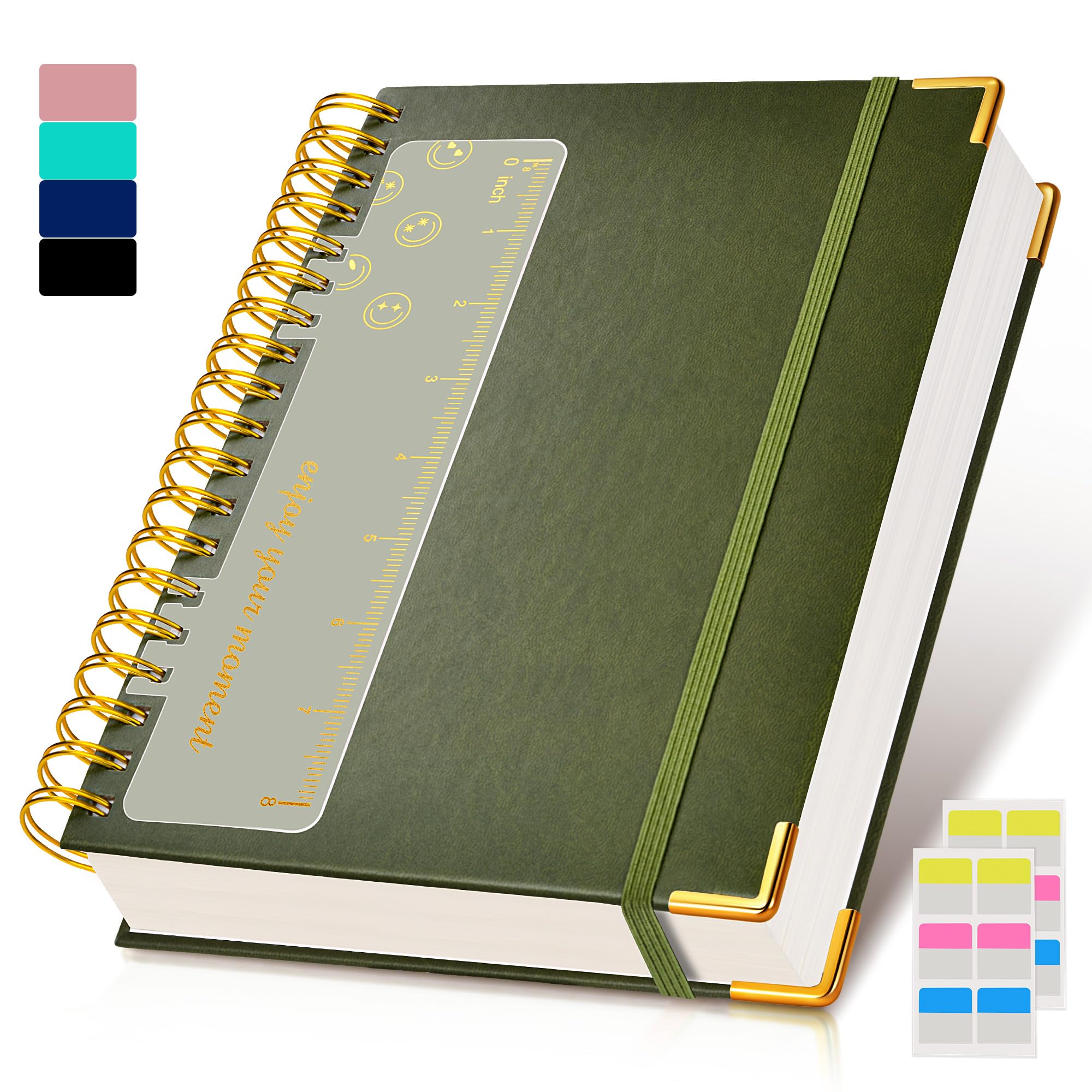 UEBZFOCS Olive Green Lined Spiral Notebook College Ruled Journal, 300 Pages B5