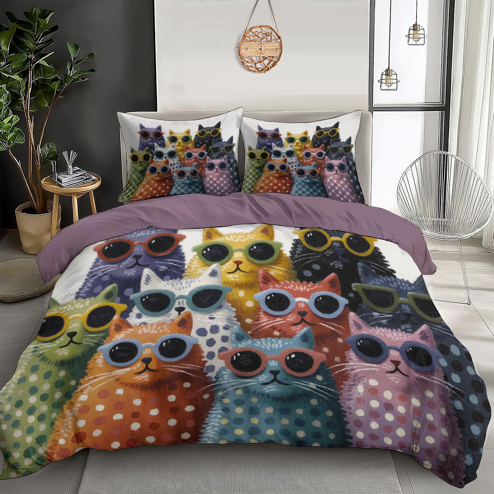 Parure de lit 3 pièces chat avec taies 65x65cm pour un sommeil sain enfant