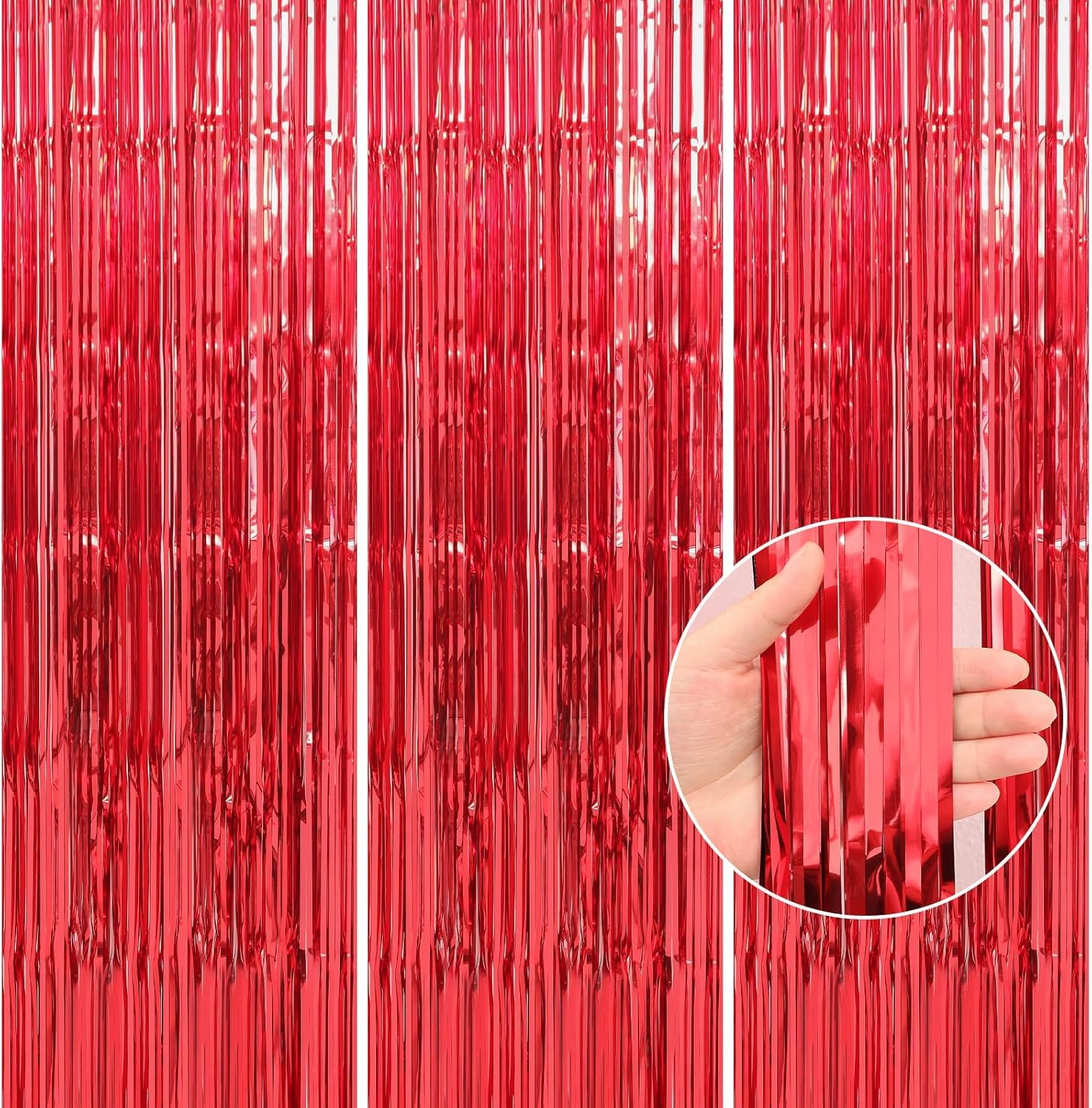 Crosize 8 Pack Red Party Streamers Backdrop, 3.3 x 9.9 ft | Tinsel Foil Fringe Curtain, Birthday Decorations, Party Decor, Door Streamers, Glitter Photo Backdrop