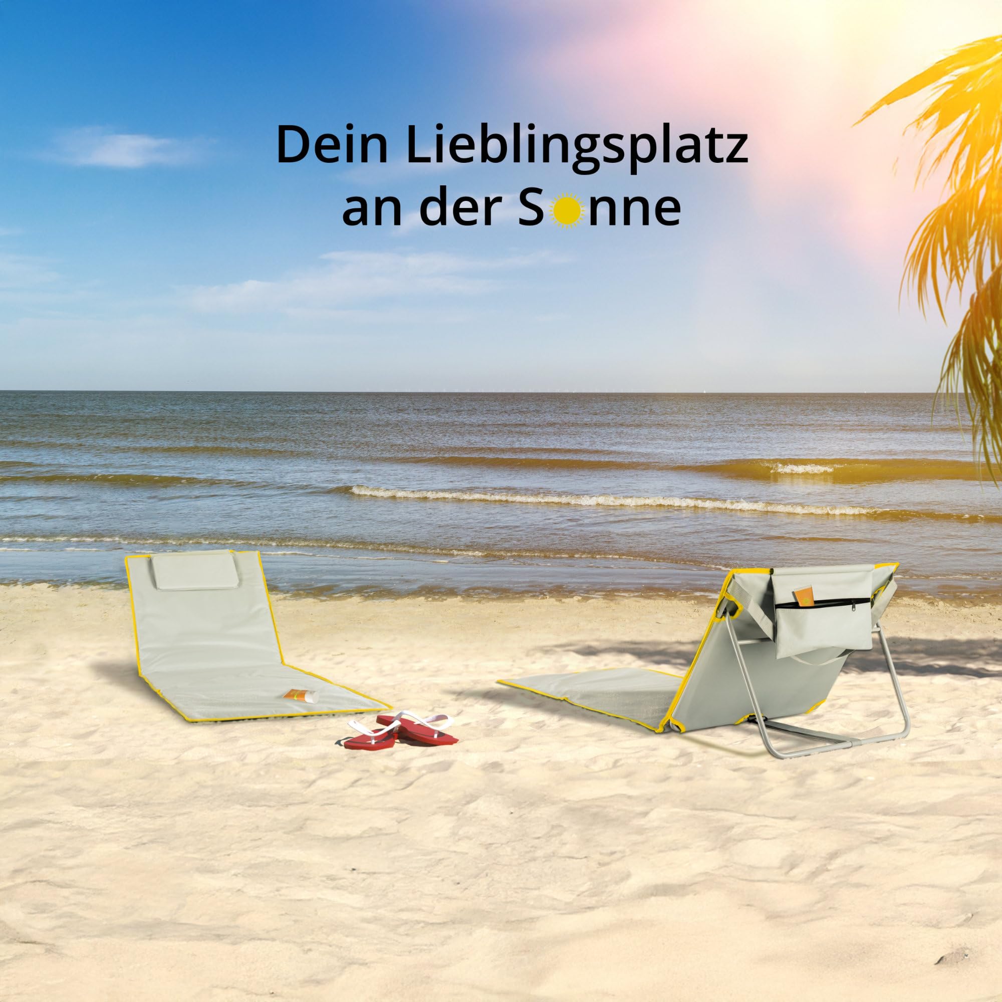 Stagecaptain Beachmatte “Layla” 2X Set - Gepolsterte Strandmatten mit Kopfkissen - Verstellbare Rückenlehne - Aufbewahrungstasche mit Reißverschluss - Leichte Faltbare Strandliege mit Tragegurt