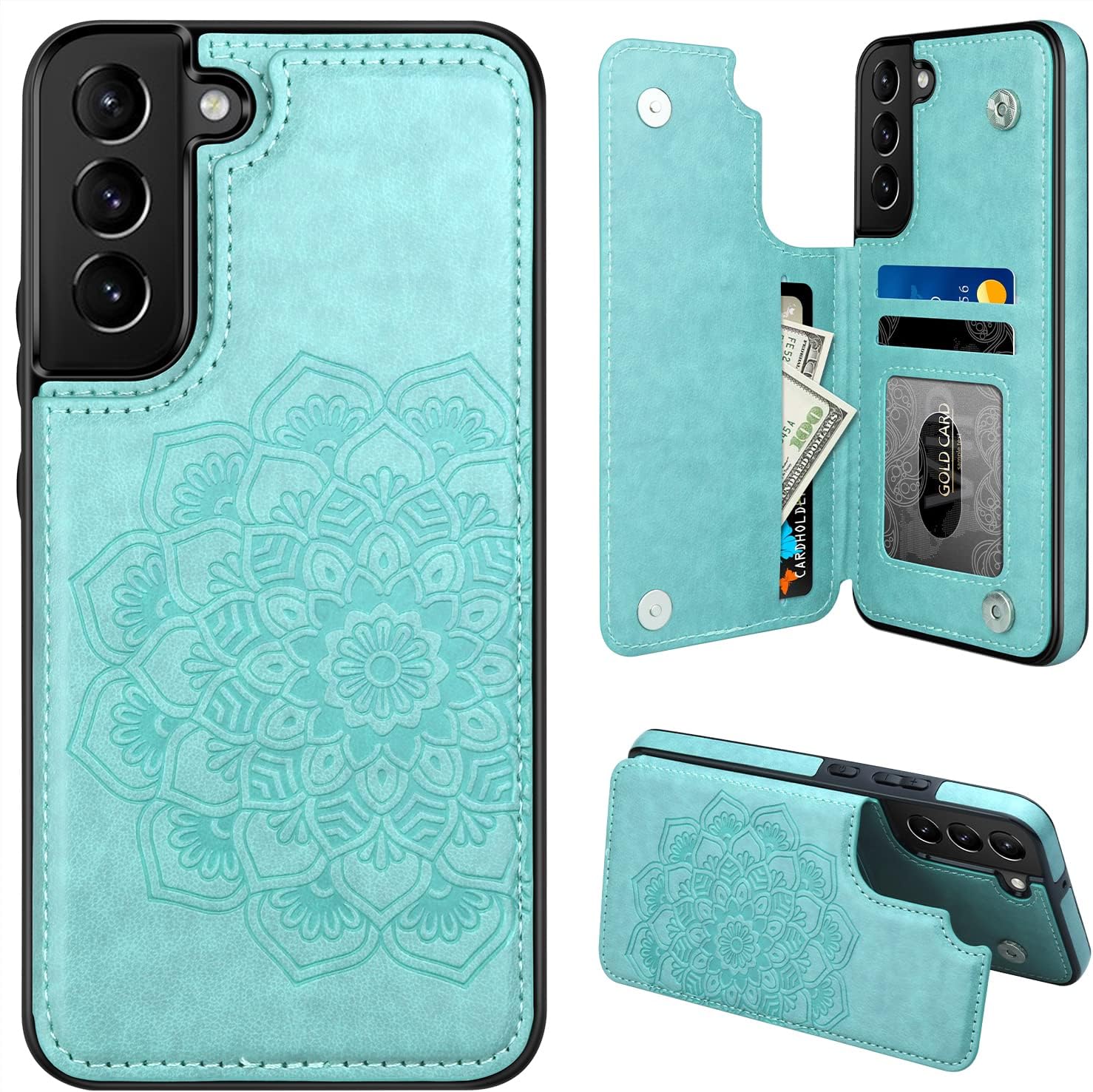 MMHUO for Samsung Galaxy S22 Case with Card Holder,Flower