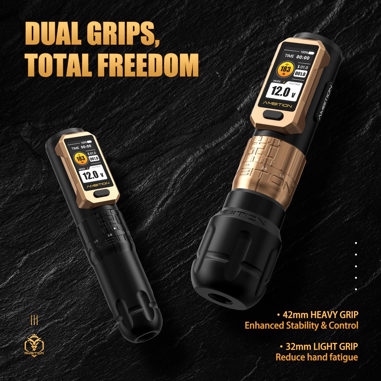 Ambition Soldier Pro 520 Máquina de Tatuar Rotativa Inalámbrica Pluma con Par Ultra Alto 520 g·cm, Carrera Ajustable y Batería 2400mAh para Artistas Profesionales