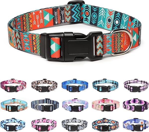 Collar Perro, Ajustable y Resistente con Patrones de Moda, Collar Nylon Cómodos para Perros Pequeños Medianos Grandes, Cachorros (M, Tribu) - 1