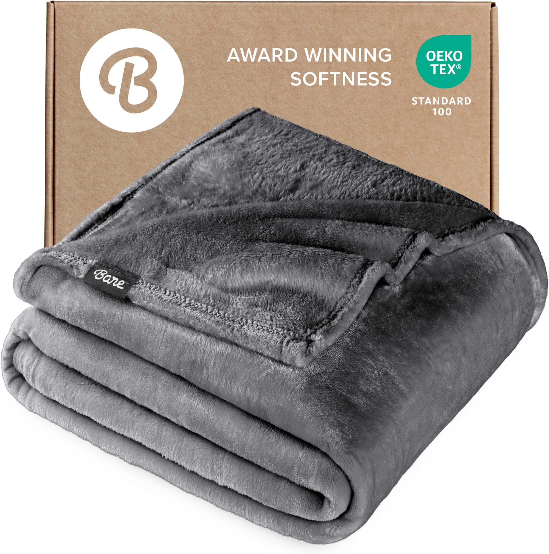 Bare Home Fleece Blanket - King Size - Ultra-Soft Lightweight for Bed, Sofa, and Couch - Luxury Microplush - Cozy Warm Blanket (King, Grey)