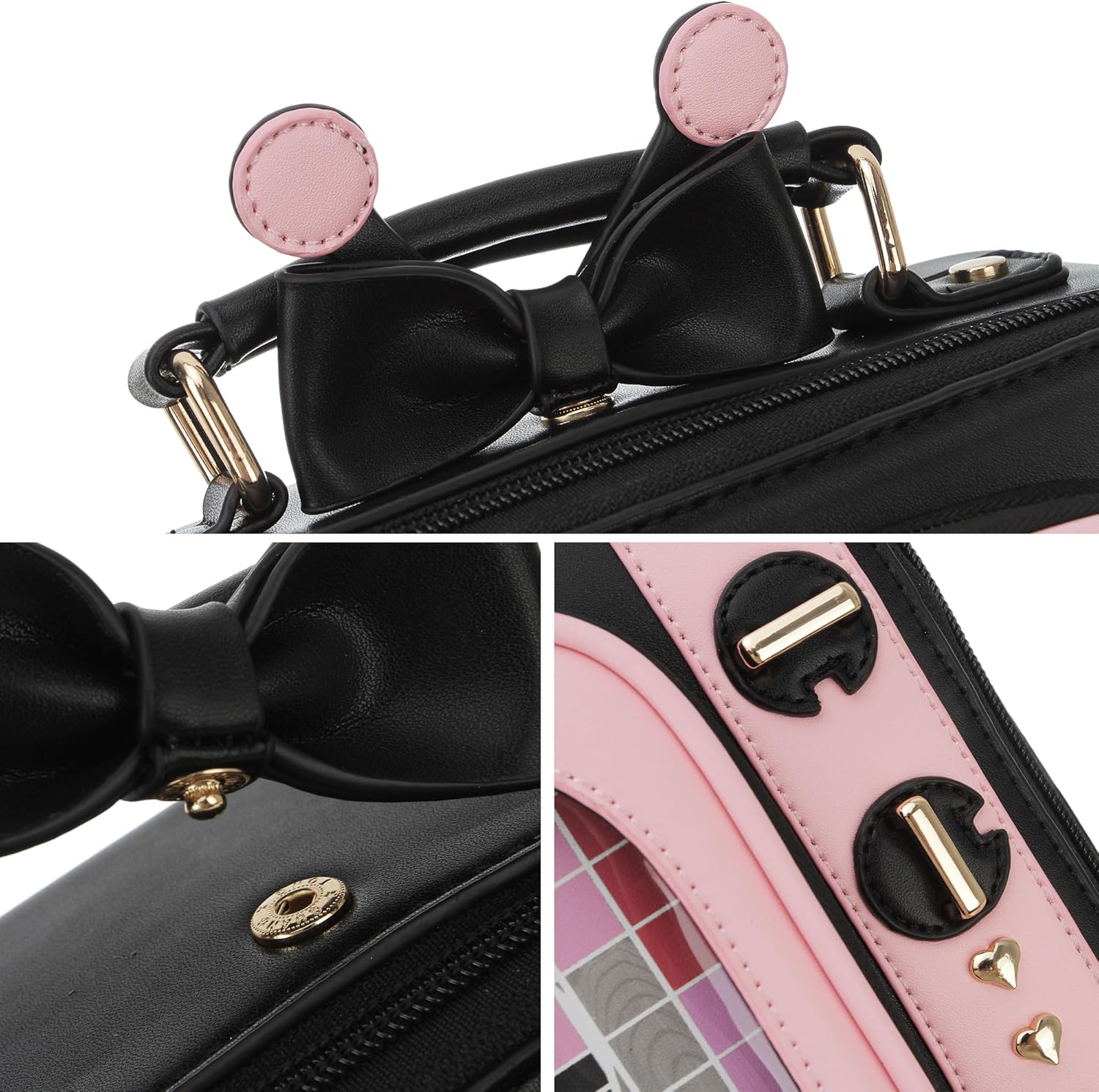 Women TV Shape Ita Bag Pink Television Shoulder Bag Design Ita Backpack Unique female Clear Window Anime Pins Display Crossbody Bag(pink black) - Image 7