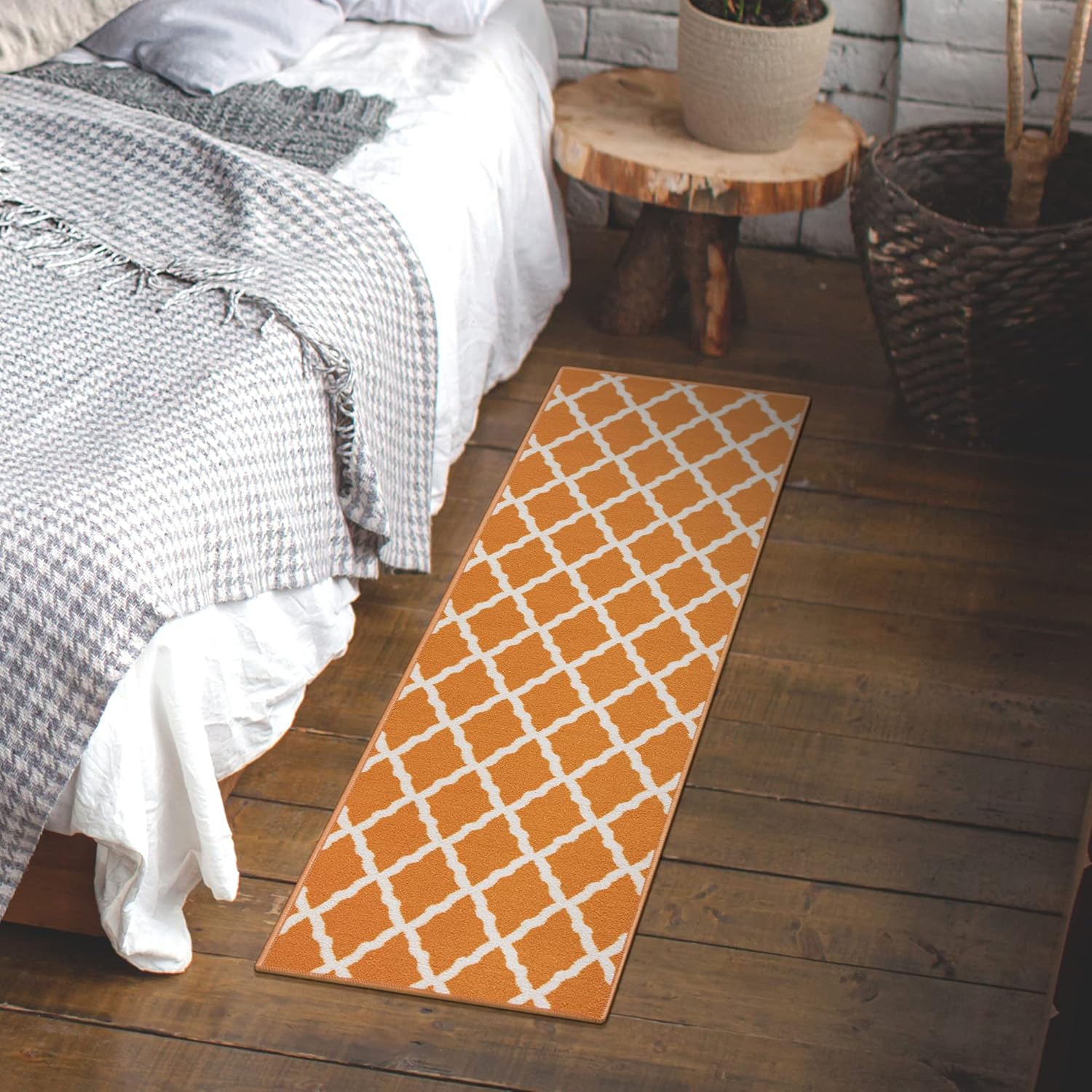 Ottomanson Glamour Collection Non-Slip Rubberback Moroccan Trellis Design 2x5 Indoor Runner Rug, 20" x 59", Orange Trellis Orange Runner - 20" x 59"