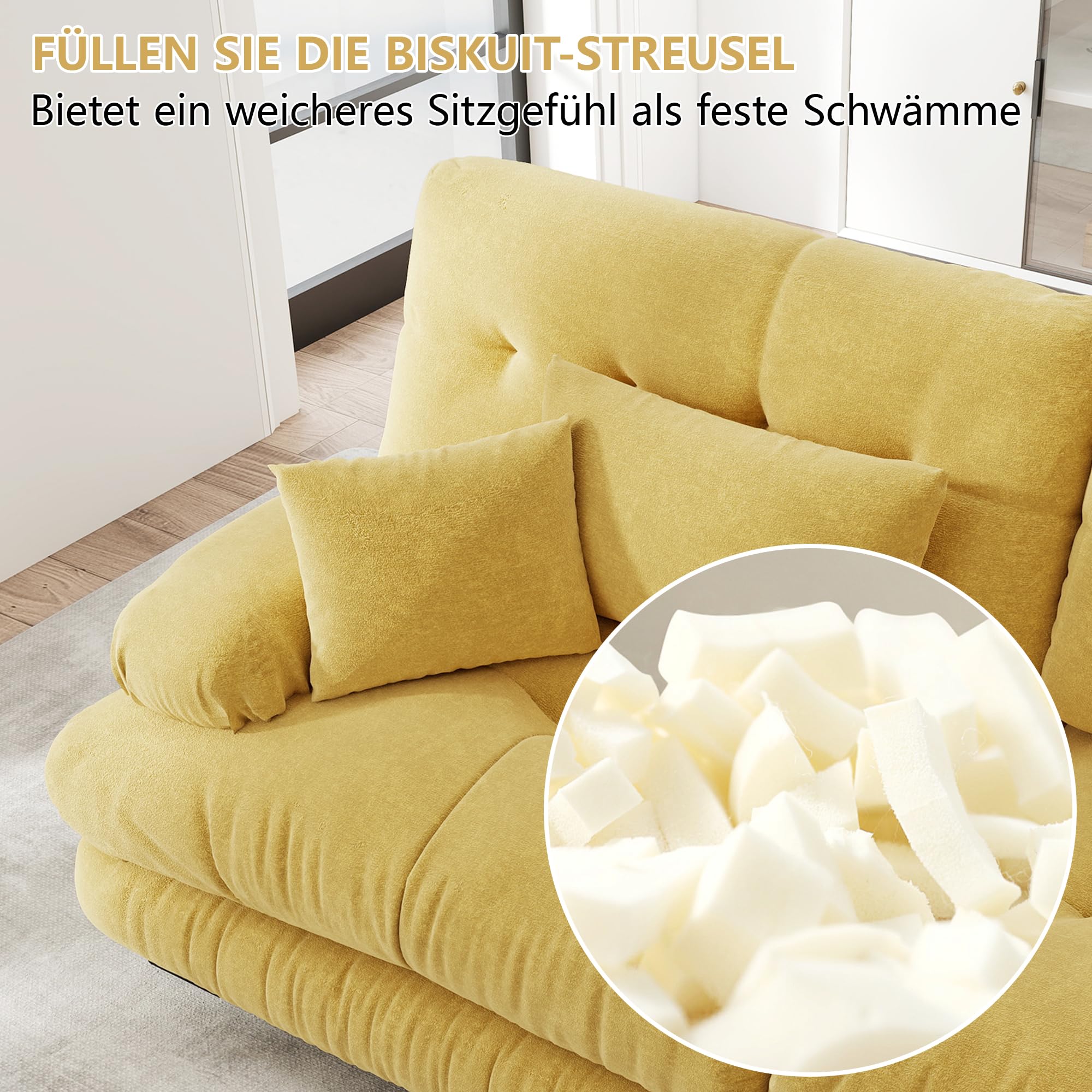 Modulares Sofa aus Chenille-Stoff Ecksofa mit Fußhocker Kissen frei kombinierbar für Wohnzimmer, Schlafzimmer und Büro