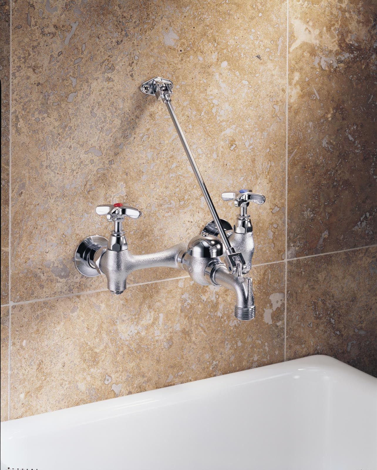 Delta Faucet 28T9 28T bateria zlewozmywakowa z dwoma uchwytami 20 cm do montażu na ścianie, chromowana