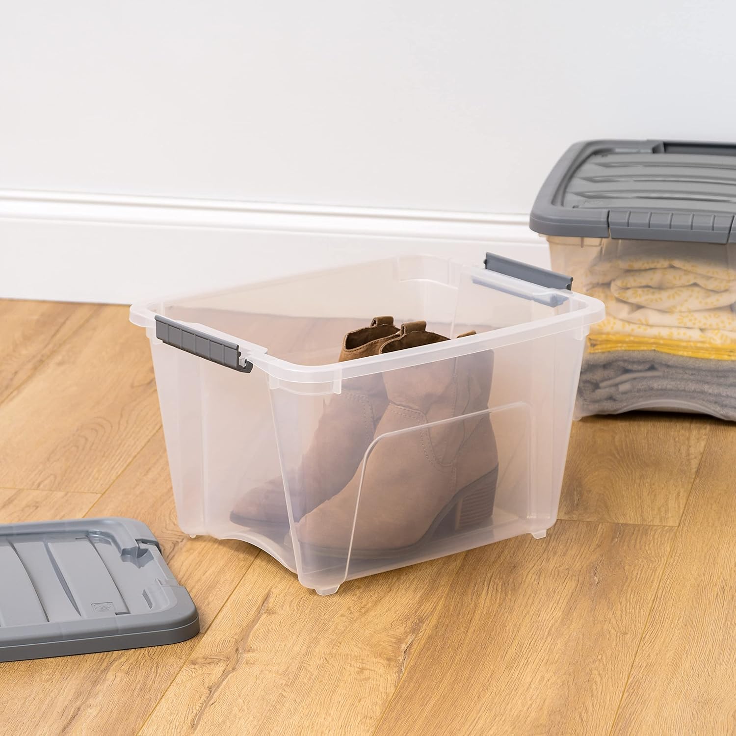 Buy Amazon Basics 19 Quart Stackable Plastic Storage Bins with Latching