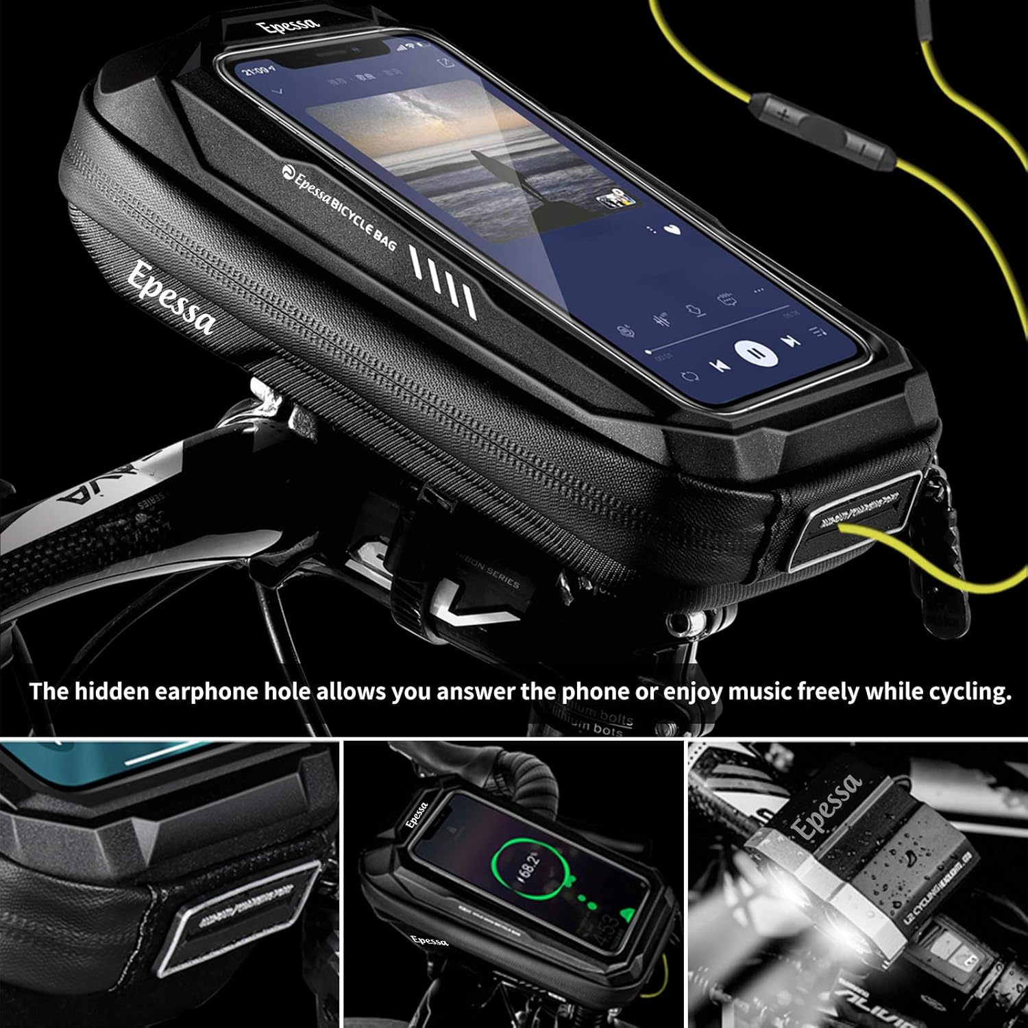 Epessa Bike Phone Bag All in One Pinhole-Free Strong Waterproof, Bicycle Handlebar Bag Front Frame Bag for Phone Below 6.7'' : Sports & Outdoors