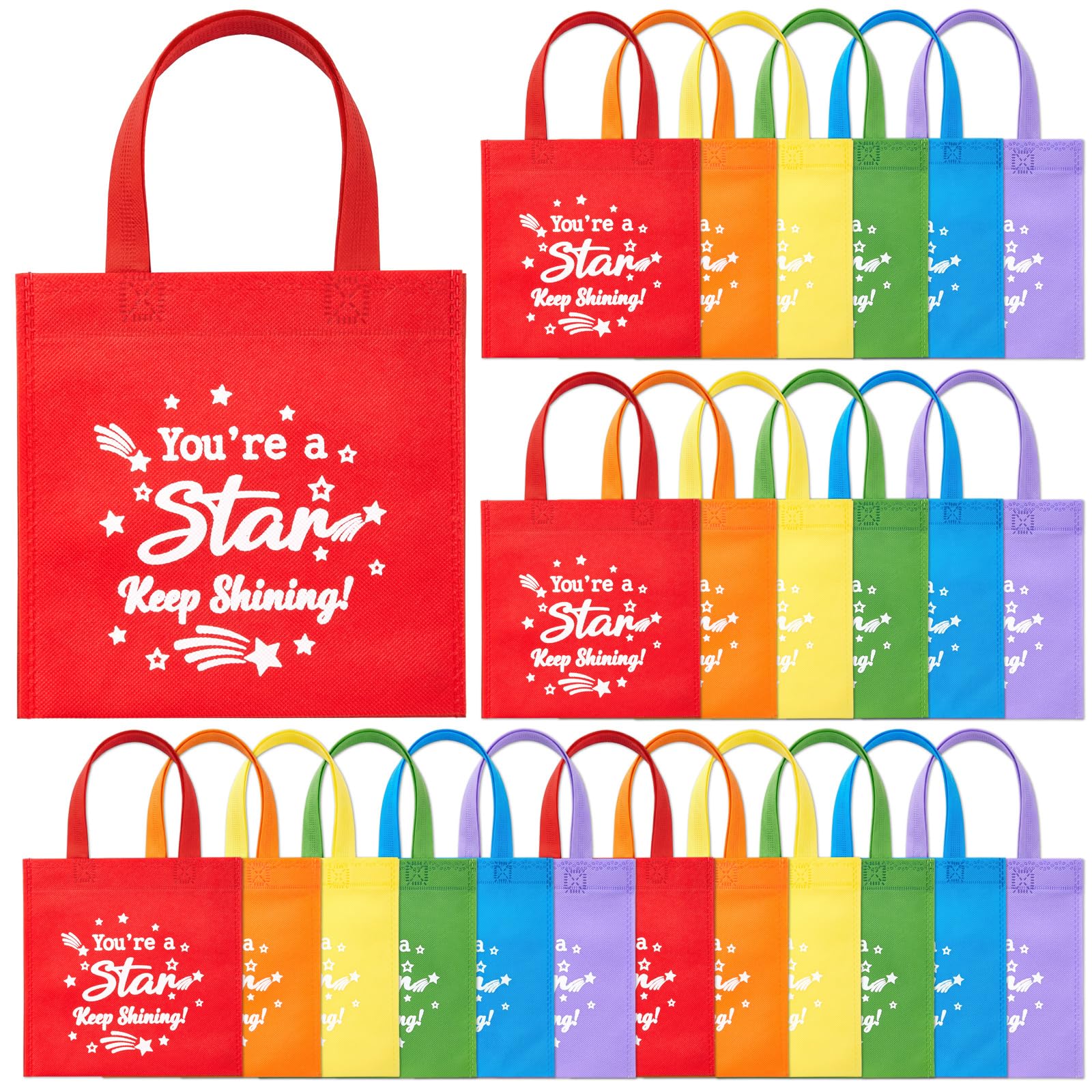 Namalu 30 Pcs School Leaver Gift Graduation Party Bags Class of 2026, Colorful Non Woven Tote Bags Bulk, You're a Star Keep Shining, End of Term Motivational Gifts from Teacher to Pupil