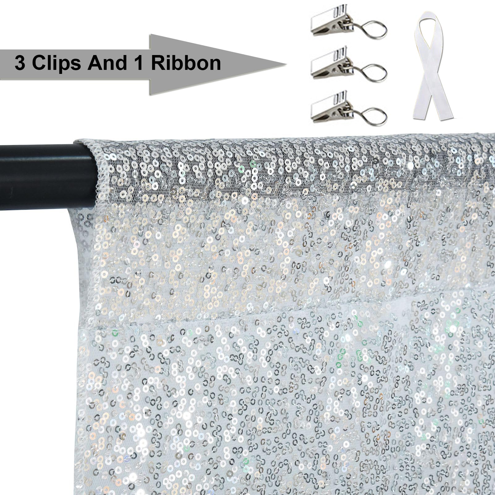Lot de 2 rideaux à paillettes argentées pour décoration de fête de mariage 61 x 243 cm