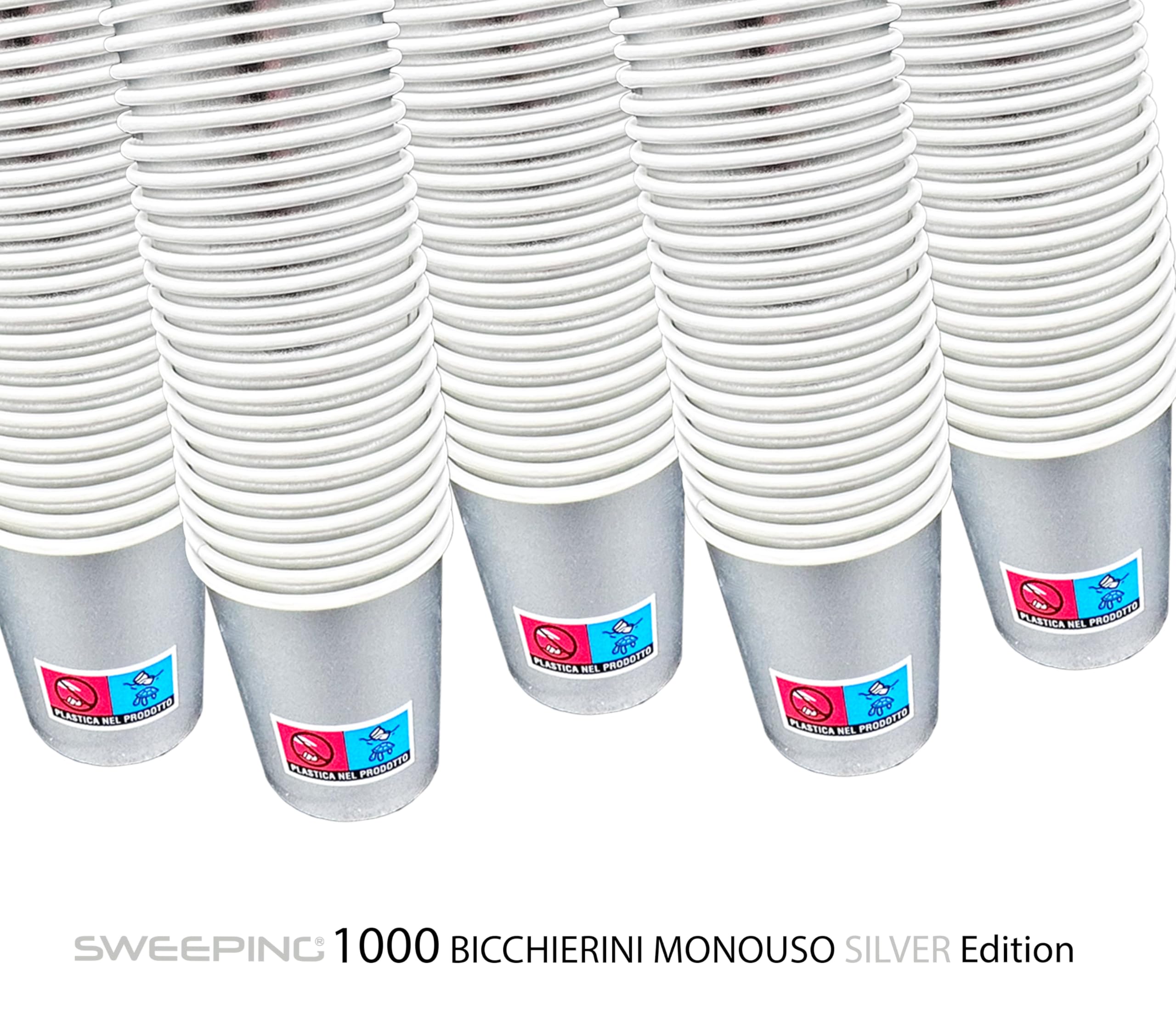 SWEEPING,1000 Bicchierini Caffè monouso,tazzine caffe in carta da 65ml - SILVER EDITION - Bicchieri caffe monouso per un esperienza elegante