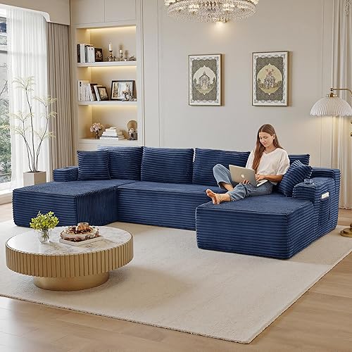 Miniatura 74 de Sofás seccionales de 96 pulgadas para sala de estar, sofá de nube tapizado en forma de L, sofás modulares modernos con diván (negro, 96 pulgadas de