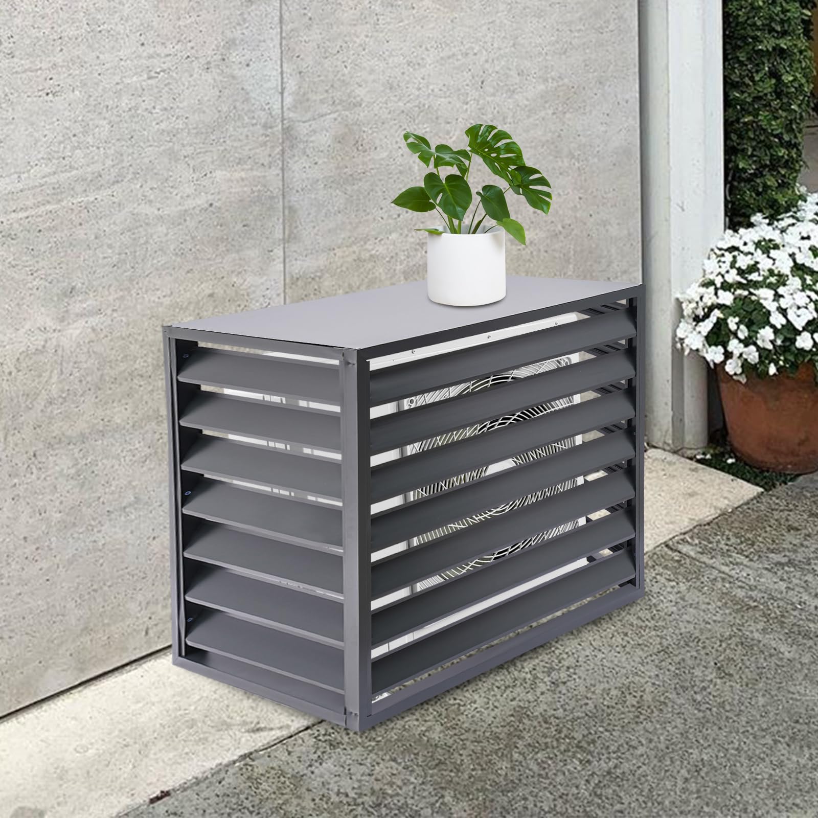 Osłona klimatyzatora 110 x 60 x 80 cm, ochrona pompy ciepła, osłona jednostki zewnętrznej, odporna na warunki atmosferyczne, szara obudowa do klimatyzatora