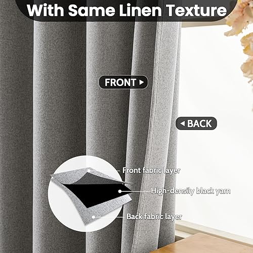 Miniatura 3 de COSVIYA Juego de 2 paneles de cortinas y cortinas 100% opacas de lino gris paloma de 84 pulgadas de largo, para oscurecer la habitación, con ojales,