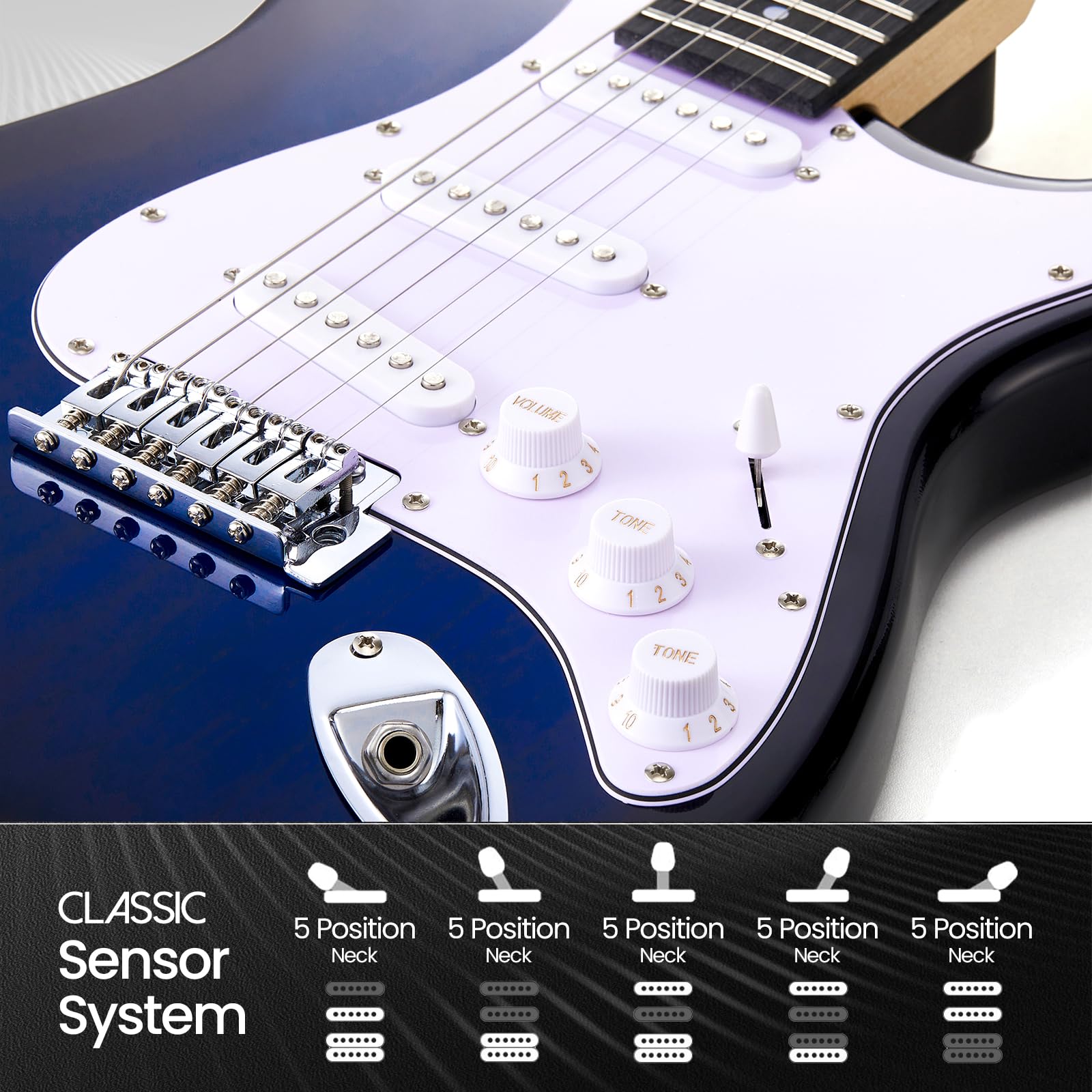 Starter kit per chitarra elettrica da 99 cm, serie ST, completo con chitarra elettrica, amplificatore, tracolla, plettro, accordatore, corde, cavo e custodia per chitarra, adatto per