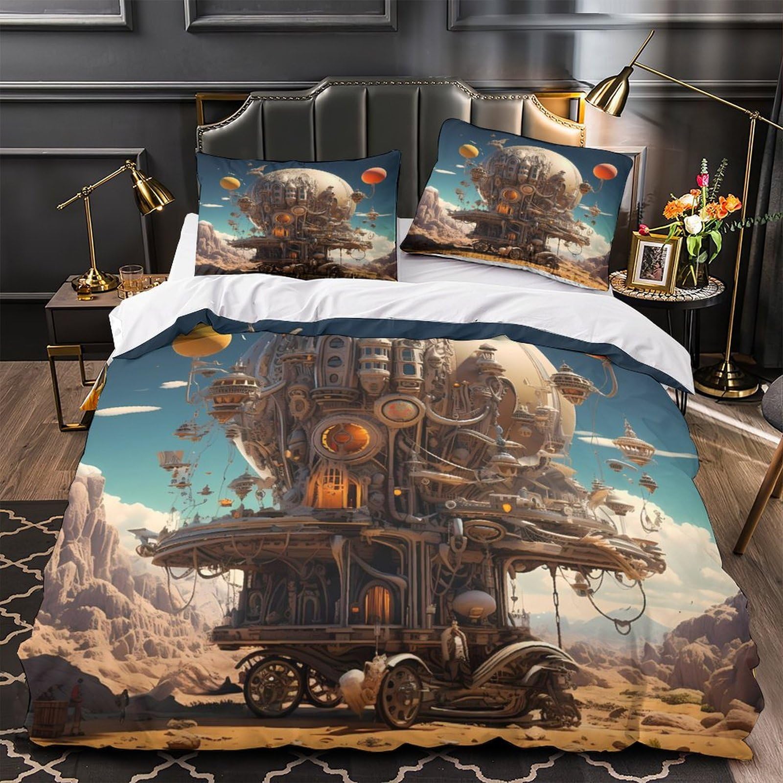Locomotive à vapeur housse de couette double en microfibre 200x200cm lit enfant et homme
