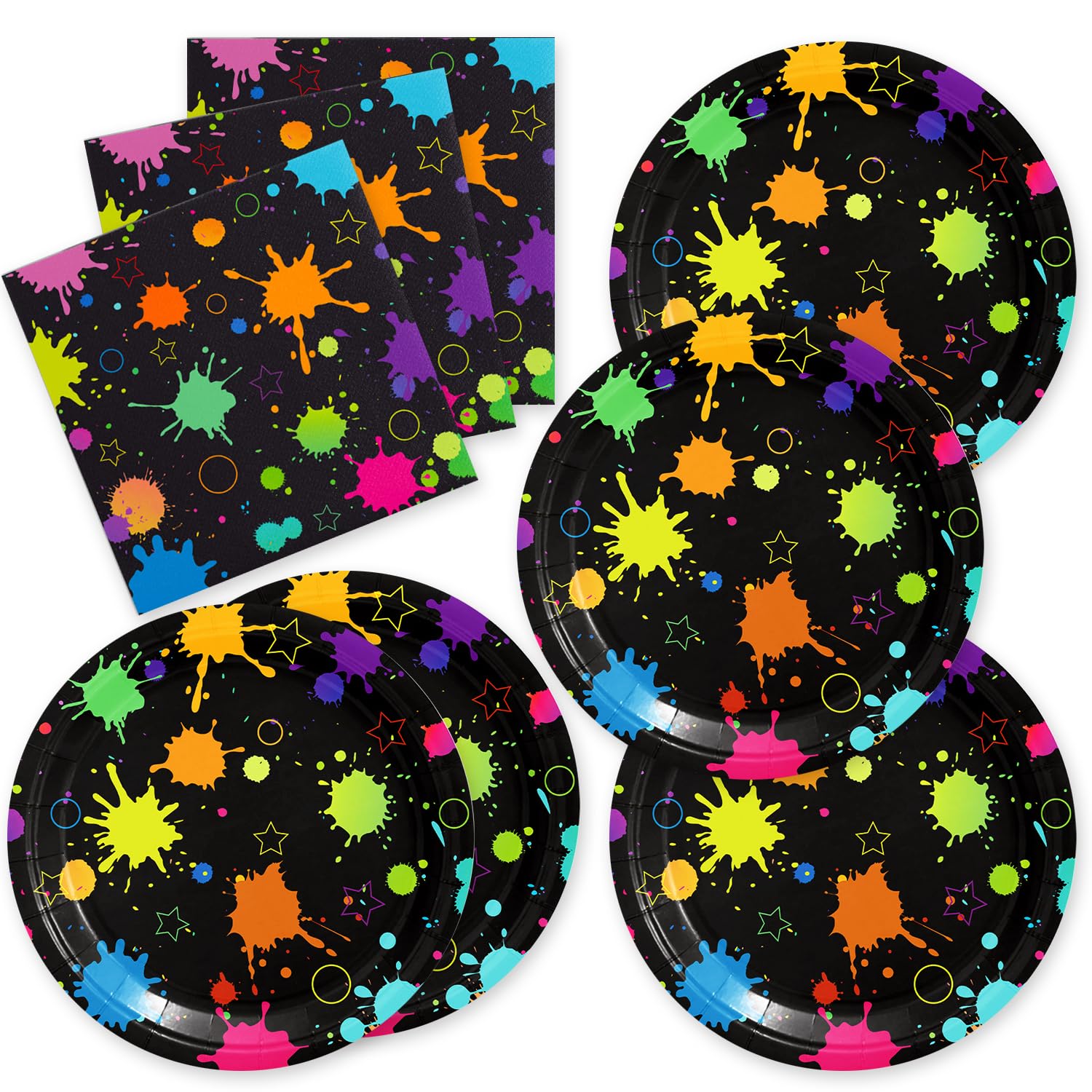 ACIYHN 40Pcs Neon Party Decorations Neon Theme Tableware Set Fluorescent Style Colorful Graffiti Disposable Plates Napkins Serves 20 Glow In The Dark
