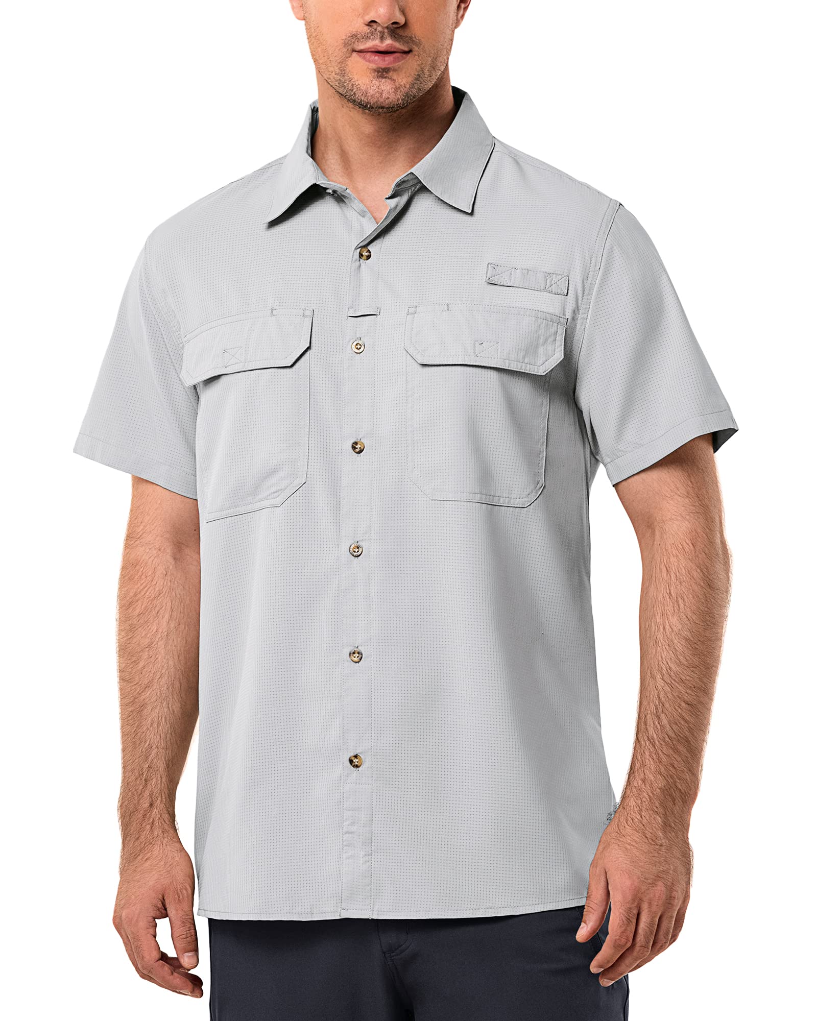 Men's UPF 50+ UV Short Sleeve Hiking Fishing Shirt Quick Dry Cooling PFG Sun Protection Shirt for Travel Safari