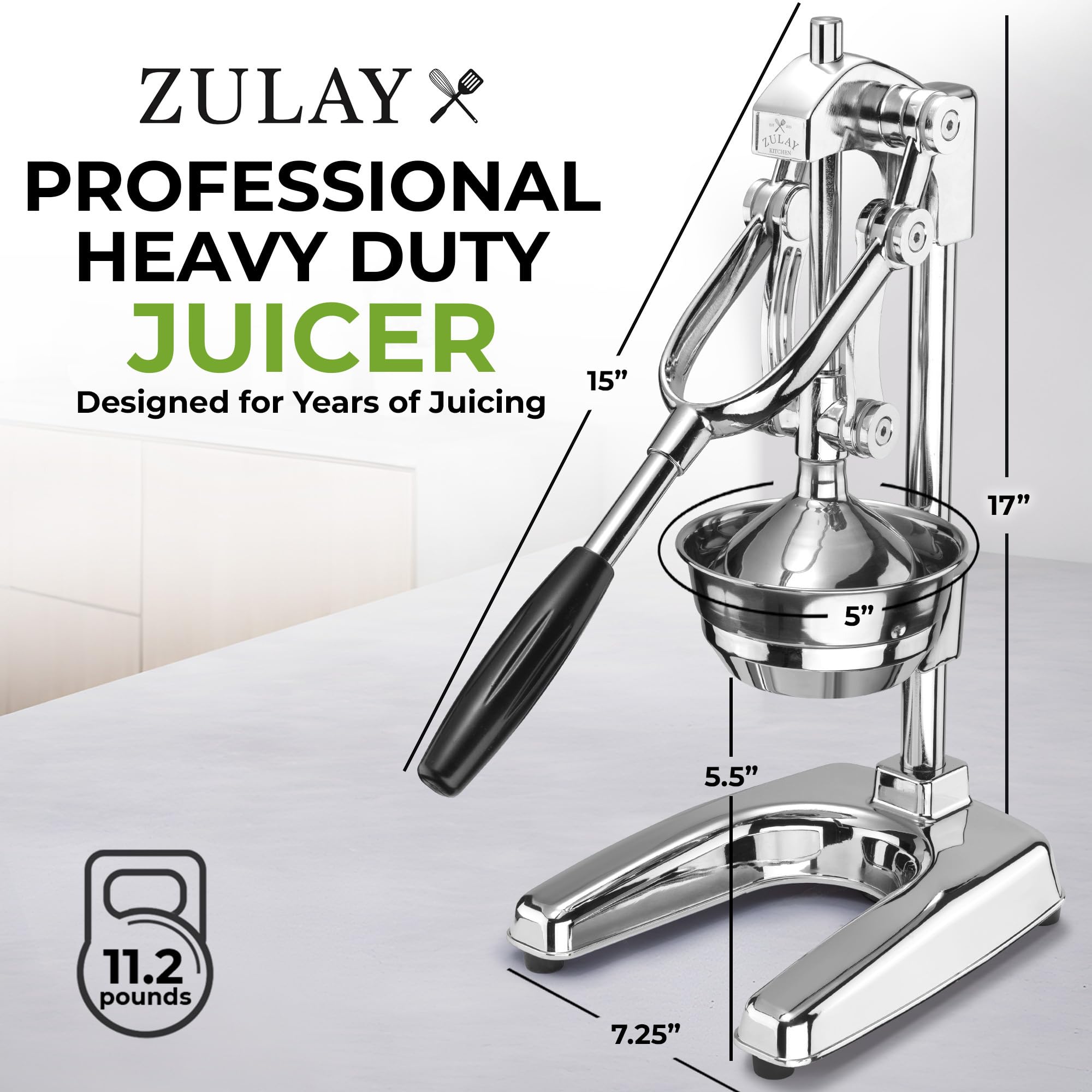 Zulay Kitchen Exprimidor profesional de cítricos – Prensa manual de cítricos con acabado cromado y exprimidor de naranja – Exprimidor de limón de metal – Exprimidor manual de naranja extra alto y
