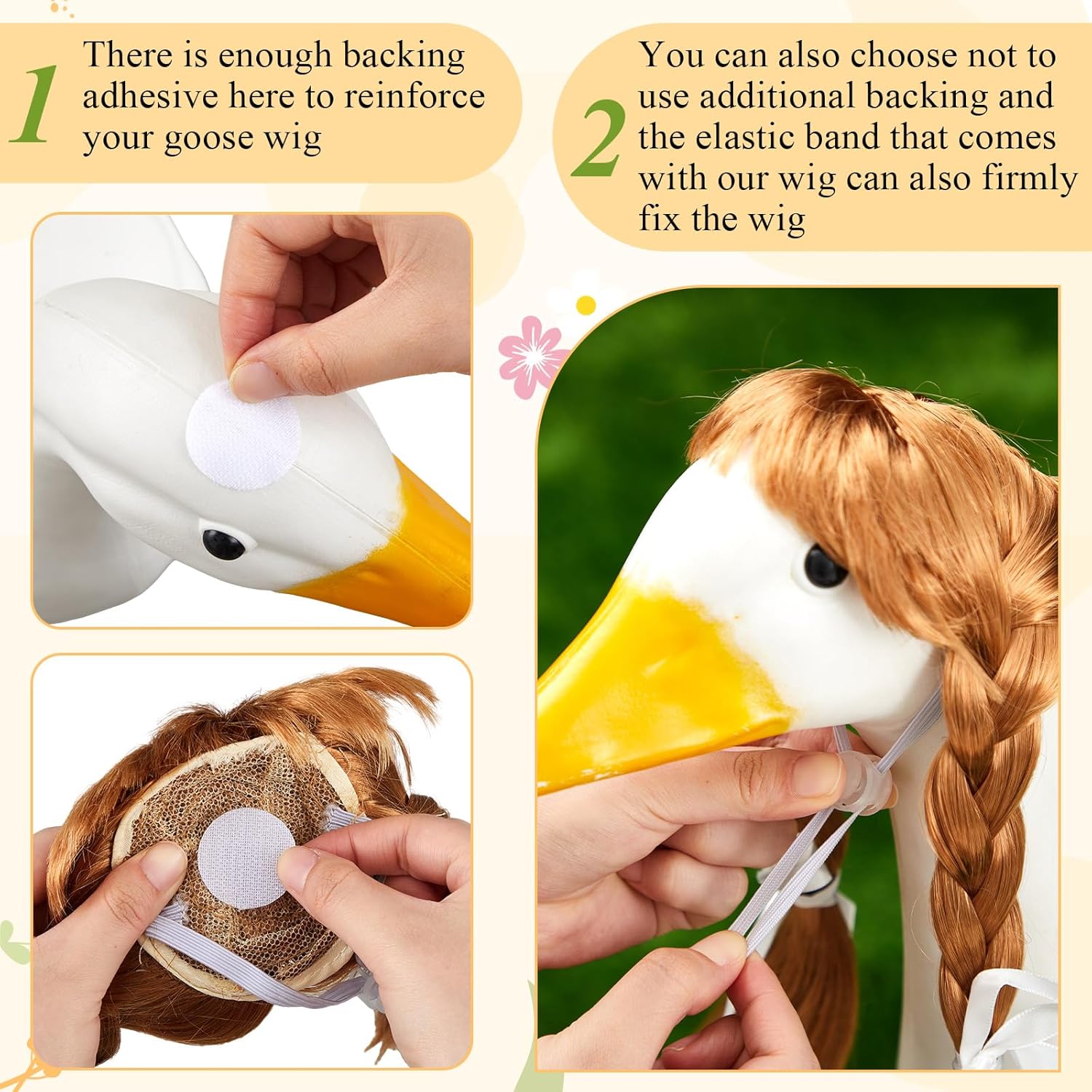 3 Pcs Porch Goose Wigs with Hair Clips, Porch Goose Outfit Suitable for 17 Inch and 23 Inch Statue, Cute Outdoor Statue Accessories, Costume for Outdoor Garden Patio Yard Goosey Decoration - Image 5