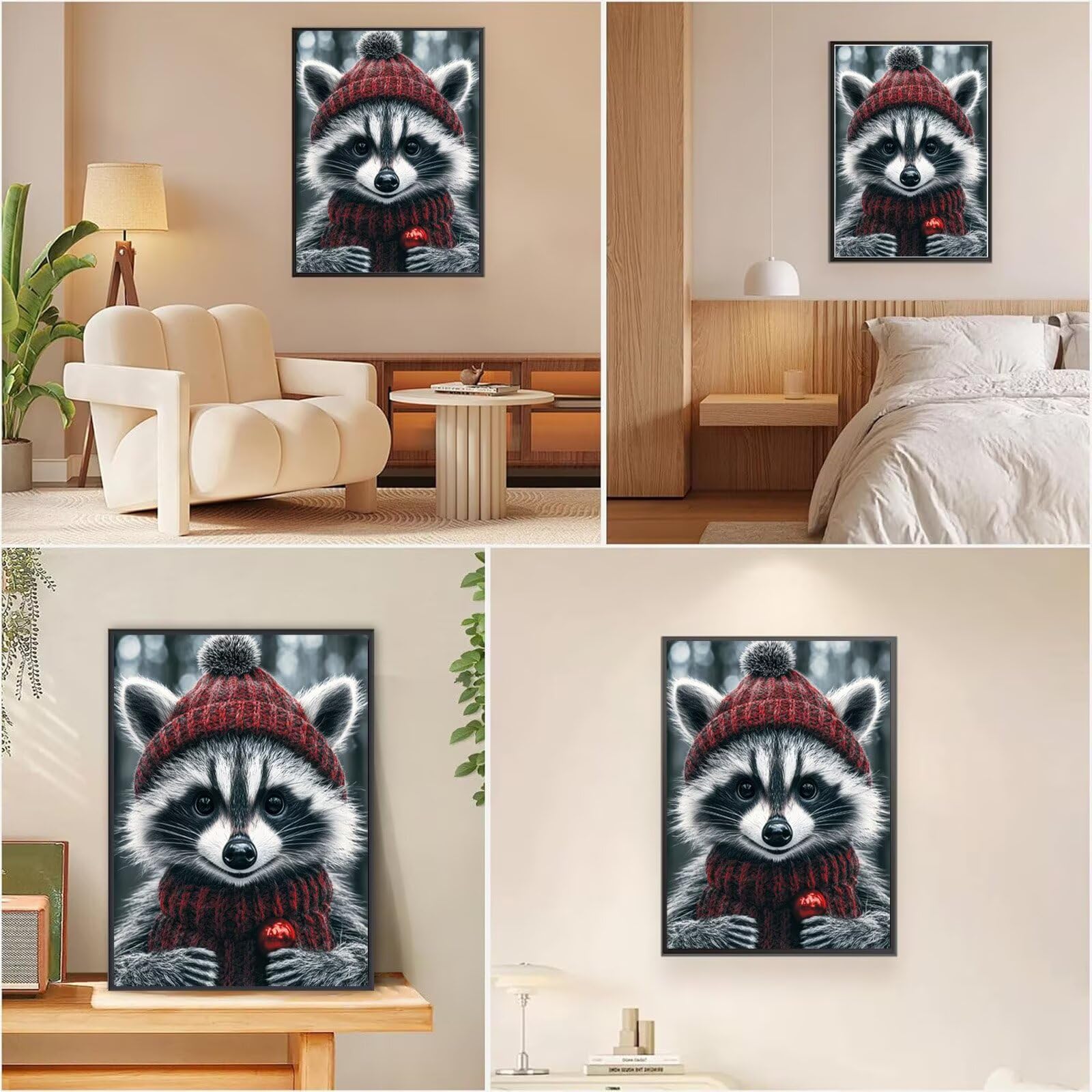 Tier Diamond Painting Waschbär Diamond Painting Eckige Steine 60x90cm, 5D Vollbohrer Diamanten Kinder Anfänger Bastelset, DIY Set Erwachsene Kreativ Set für Erwachsene für Zimmer Wand Deko, Model750