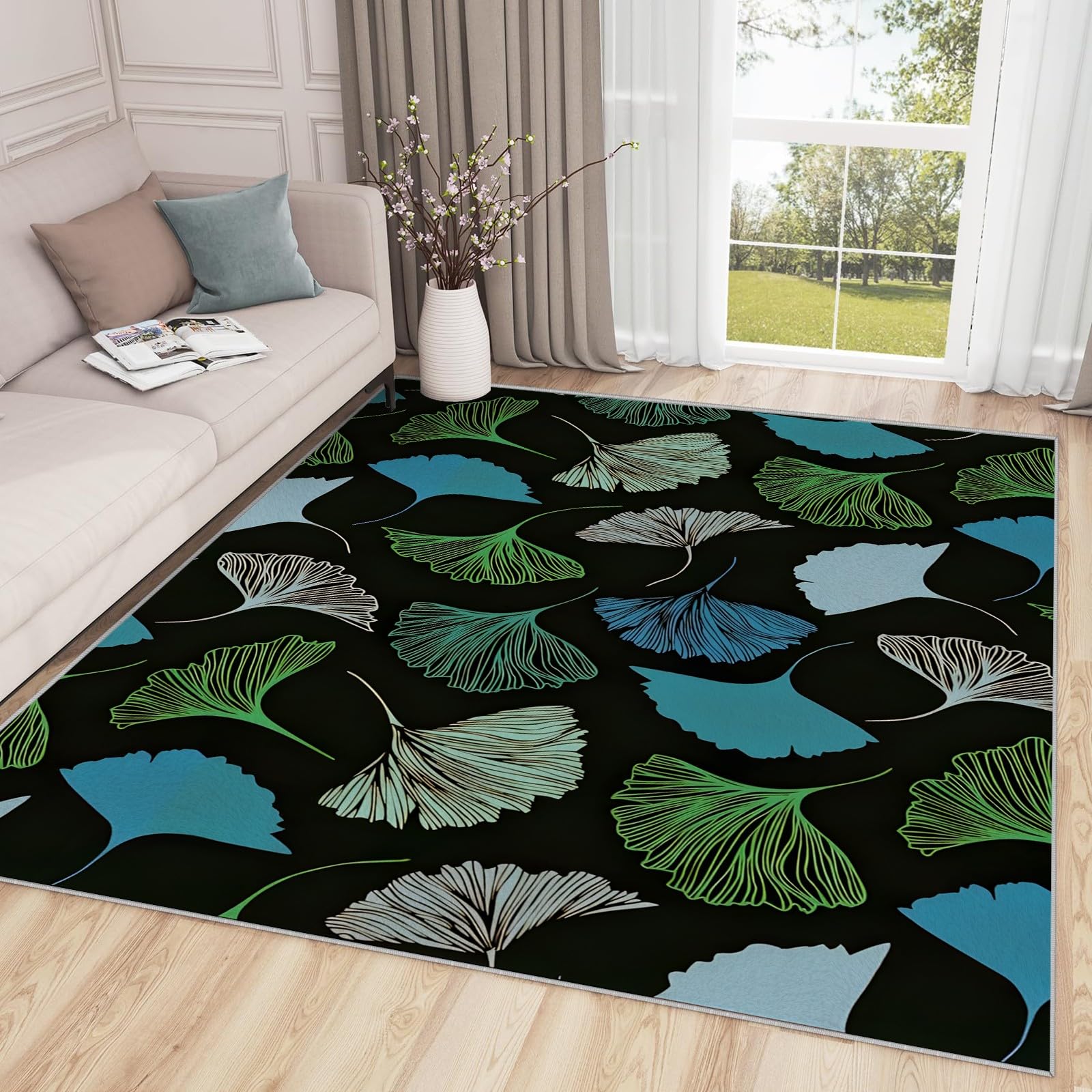 Waschbarer Kurzflor-Teppich 200x250, Mehrfarbige Blätter Teppich, Modern Dünn Saugfähig Vielseitig für Wohnzimmer Schlafzimmer Oder Als Bettvorlege Q#30