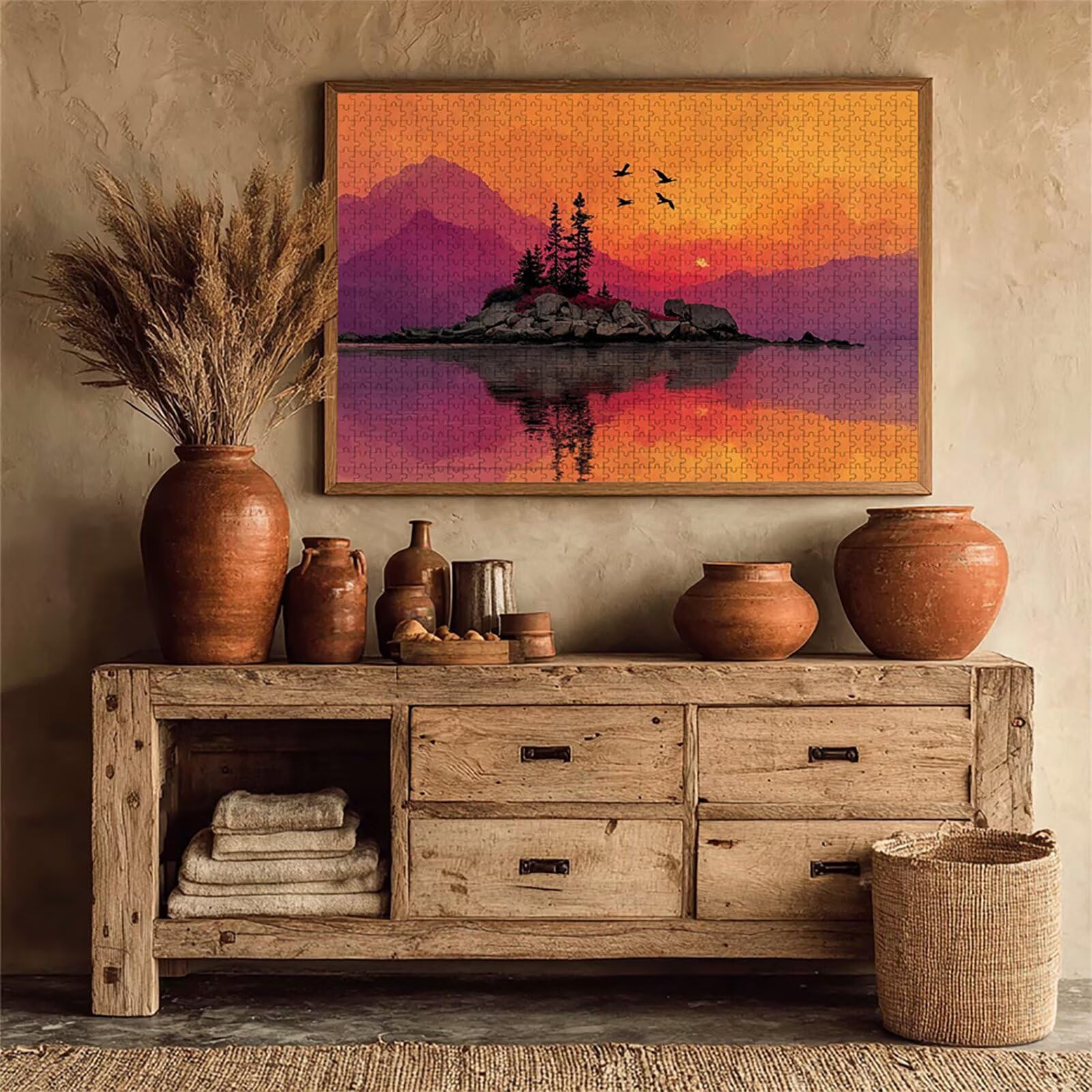 Puzzle 2000 elementów dla dorosłych o zachodzie słońca, drewniane puzzle, 99 x 70 cm, dla mężczyzn, kobiet, starszych seniorów, części ściśle do siebie pasują, dekompresja, dekoracja ścienna, prezenty