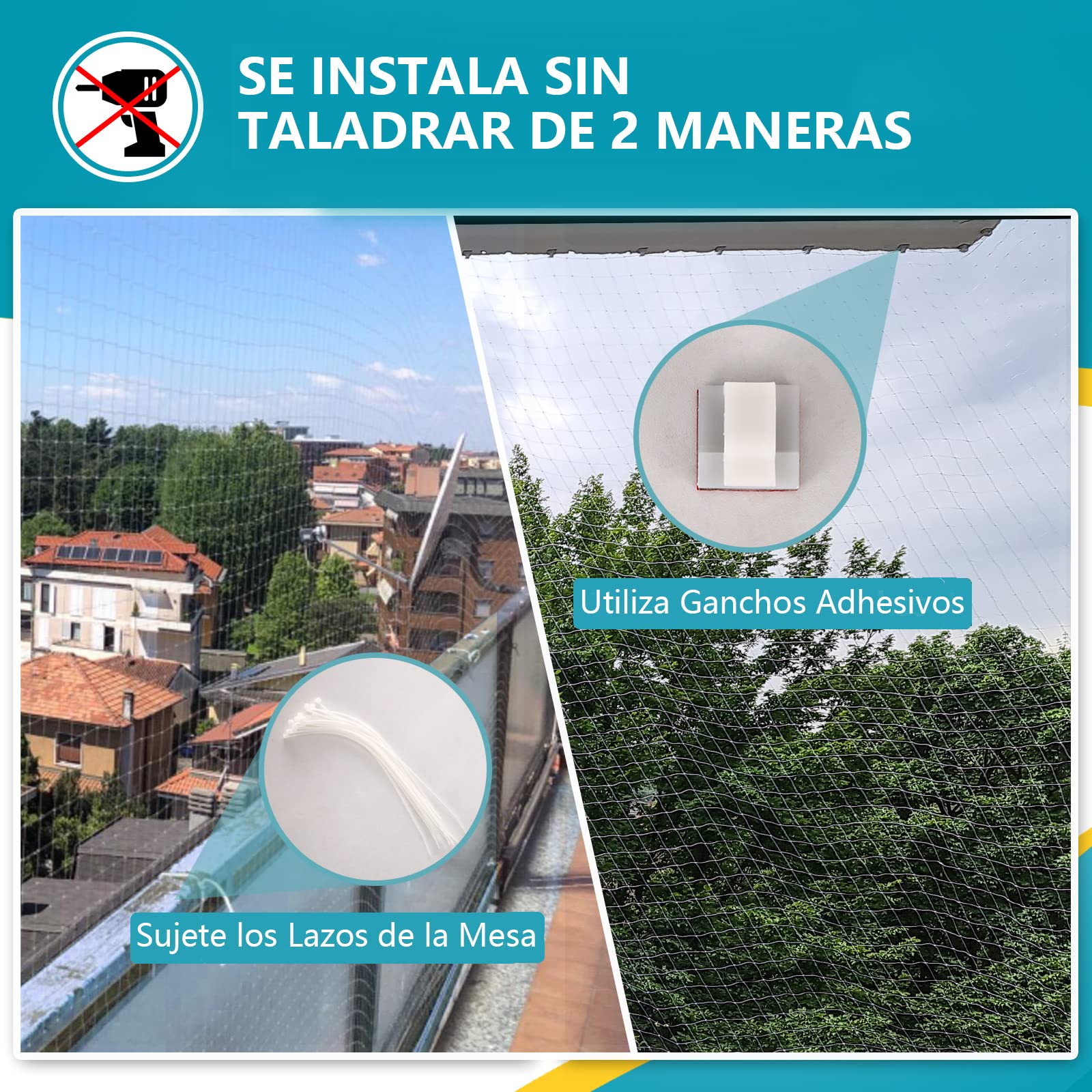8x3m Red para Gatos Terraza de sin Taladro, Red Gatos Ventanas Seguridad Transparente para Redes Protección Malla Gatos para Balcones, Ventanas, Tragaluces y Puertas