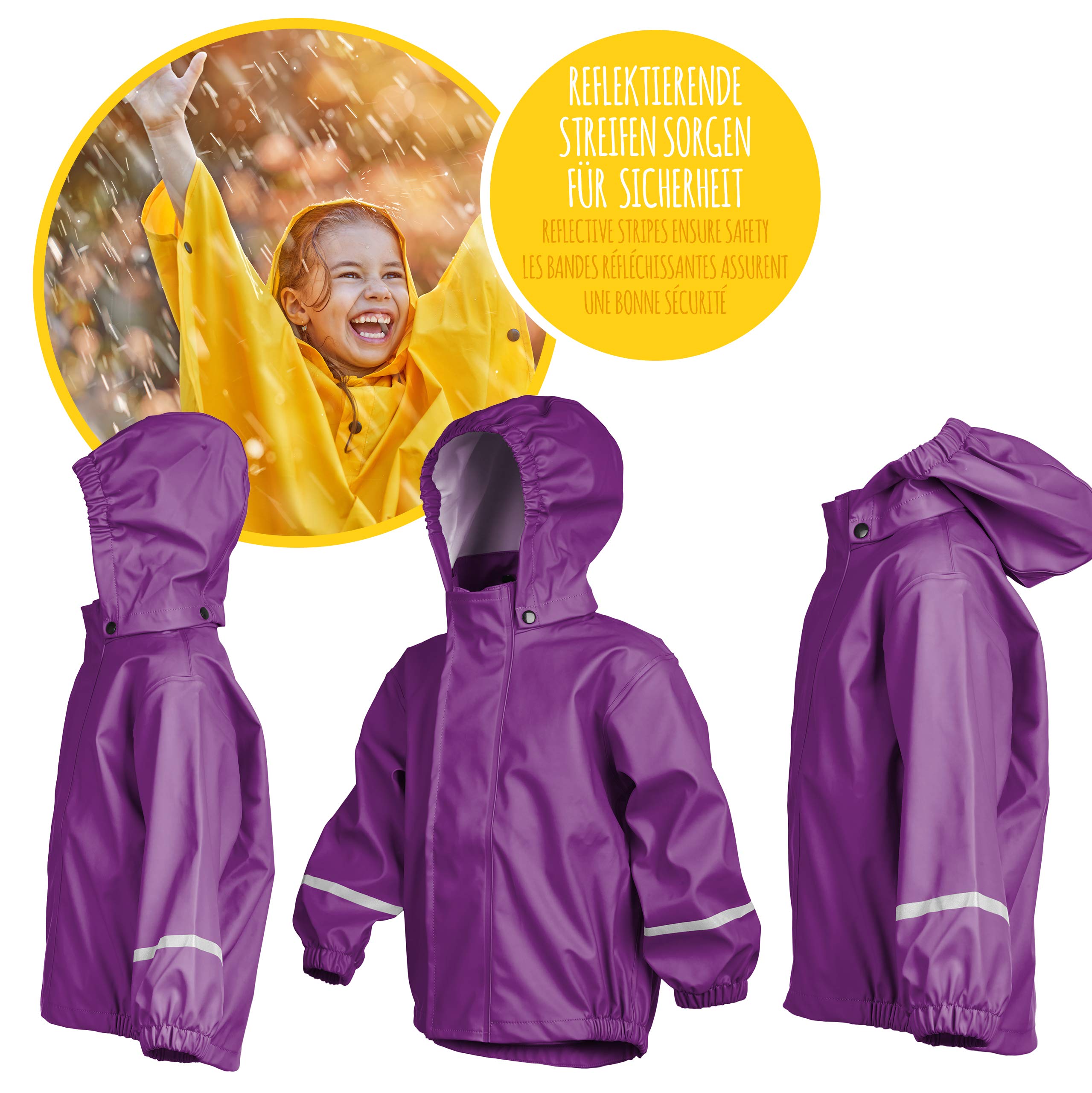 smileBaby wasserdichte Kinder Regenjacke Regenmantel mit Abnehmbarer Kapuze Unisex in Lila 80