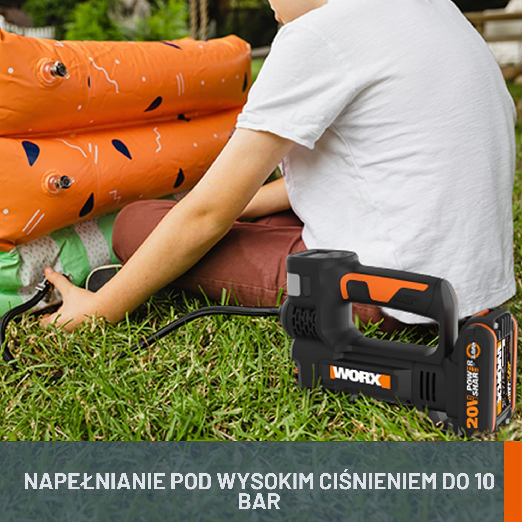 WORX WX092.9 Akumulatorowa Wielofunkcyjna Pompka Powietrza, 4 w 1 & WORX WA3880 Stacja Ładująca Akumulator