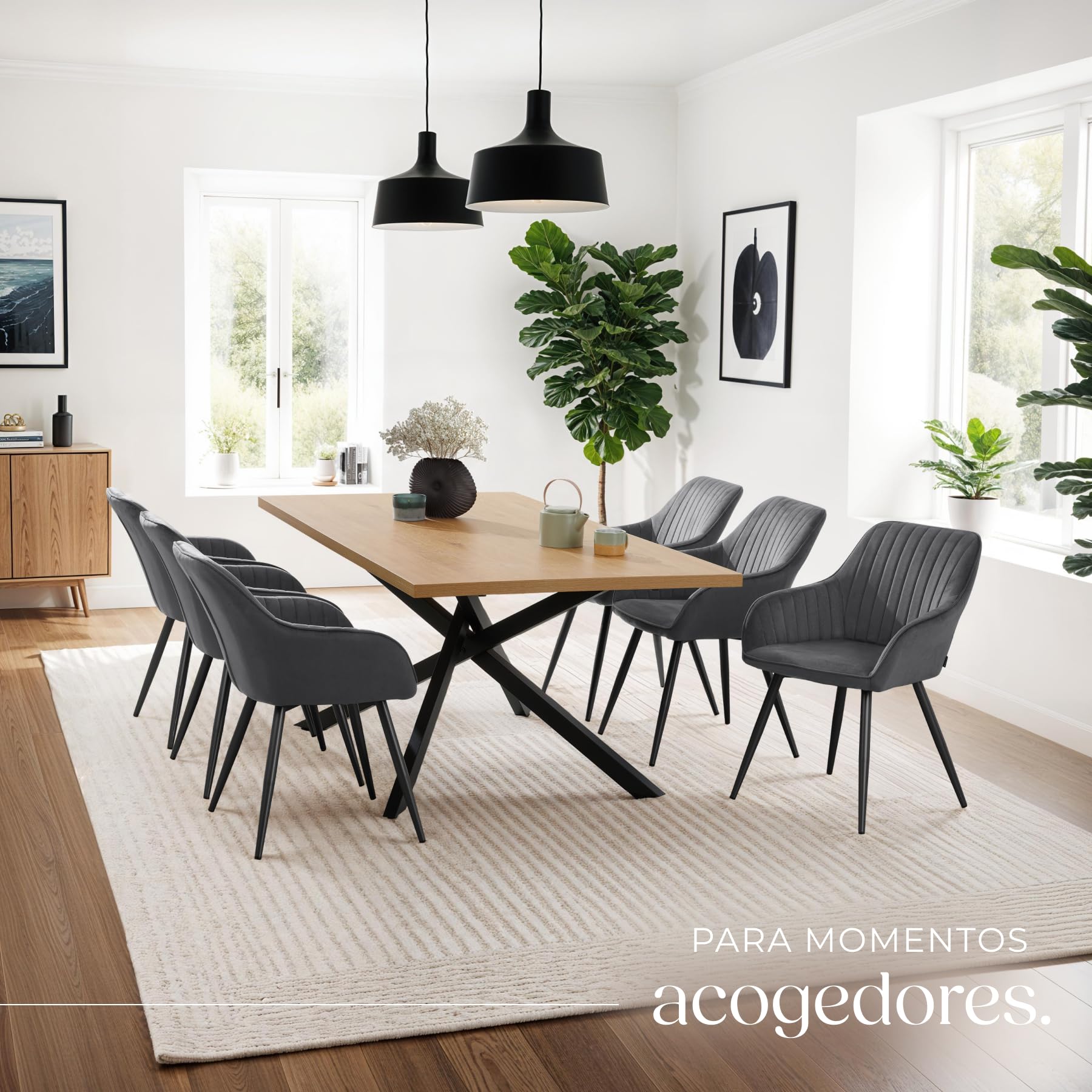 tectake® Silla de Comedor con Tapizado Aterciopelado Acolchado, Silla de Cocina Elegante y Moderna, Patas de Acero, Fácil Limpieza, Ideal Silla Salón, Tocador, Dormitorio - 1 Silla Gris/Negro