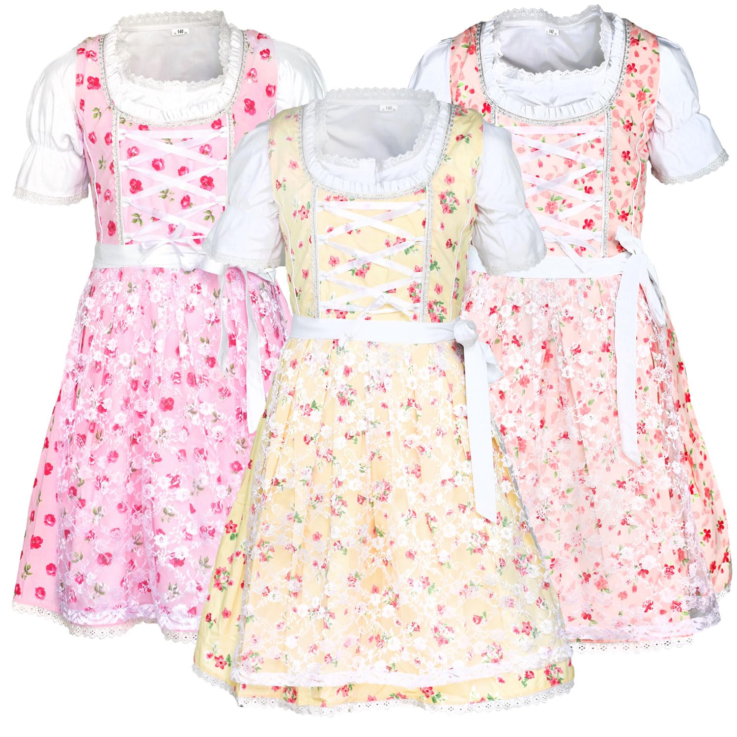 Mädchen Dirndl Felicitas Pastell Spitze Kinderdirndl Kinder Dirndl Trachtenkleid 3 teilig