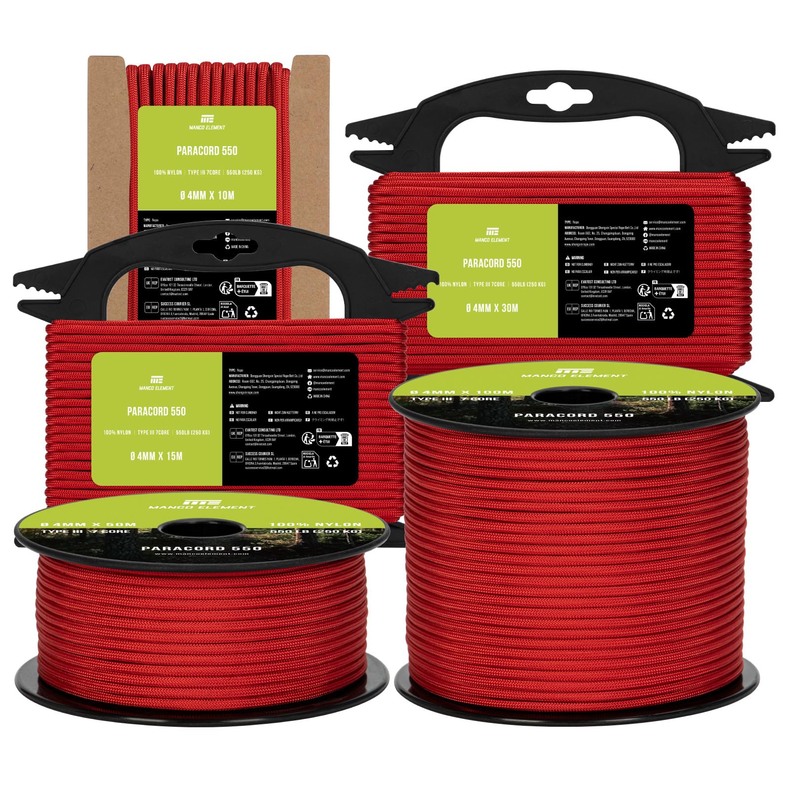 Manco Element 550 Paracord 4mm x 10m Cord Type III 7 Strands Rope