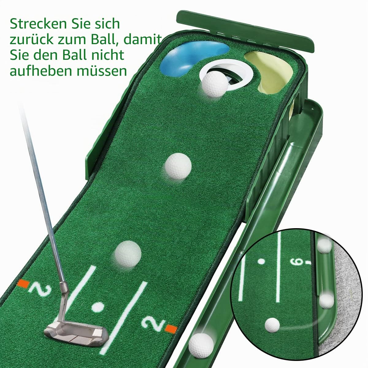 Putting-Grün, Indoor-Matte Mit Ballrücklauf und 3 Löchern, Golf-Trainingsausrüstung für Zuhause oder Büro, Geschenke und Zubehör für Männer