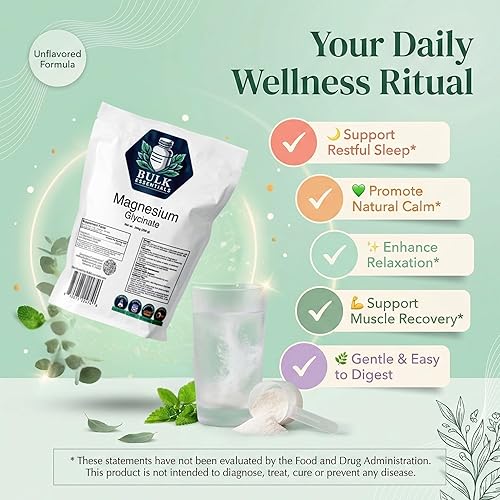 Miniatura 2 de Suplemento en polvo de glicinato de magnesio puro  Polvo de magnesio sin sabor de 8.82 oz para relajación, sueño y apoyo muscular  Hecho en Estados