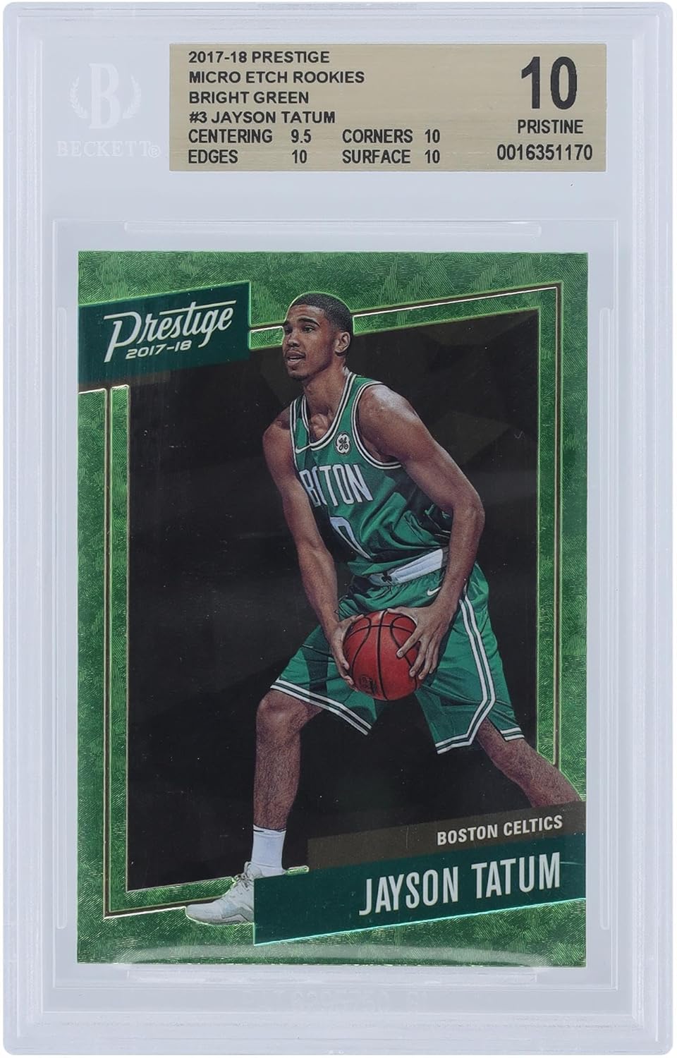 Jayson Tatum Boston Celtics 2017-18 Panini Prestige Bright #3 BGS Authenticated 10 Rookie Card - 9.5,10,10,10 Subgrades - Basketball Slabbed Rookie Cards