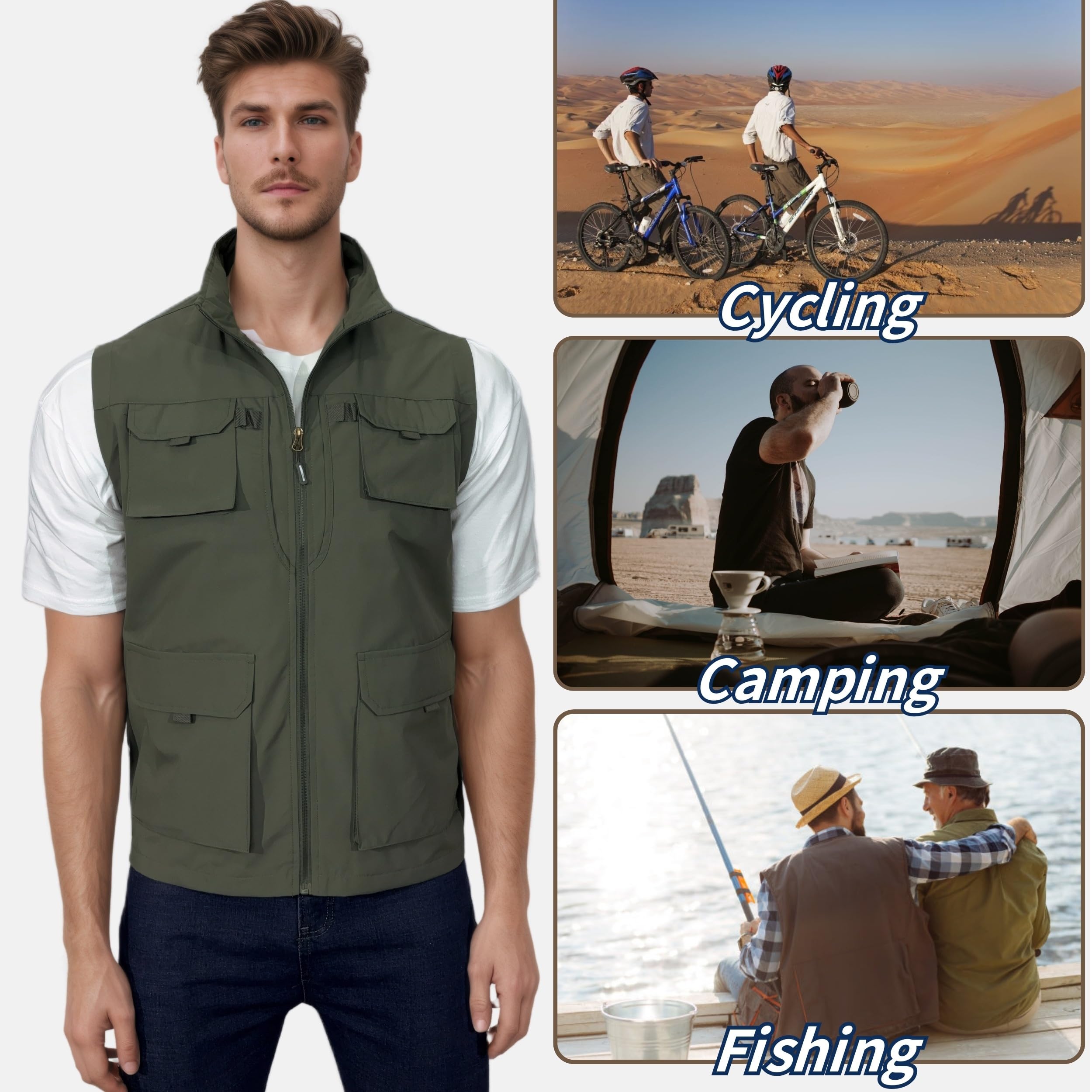 Herren Outdoor Weste Angelweste mit Vielen Taschen Weste Sommer Sport Weste Leicht Atmungsaktiv Weste Jagd und Fotografie Weste Multifunktionsweste Freizeit Ärmellose Jacke