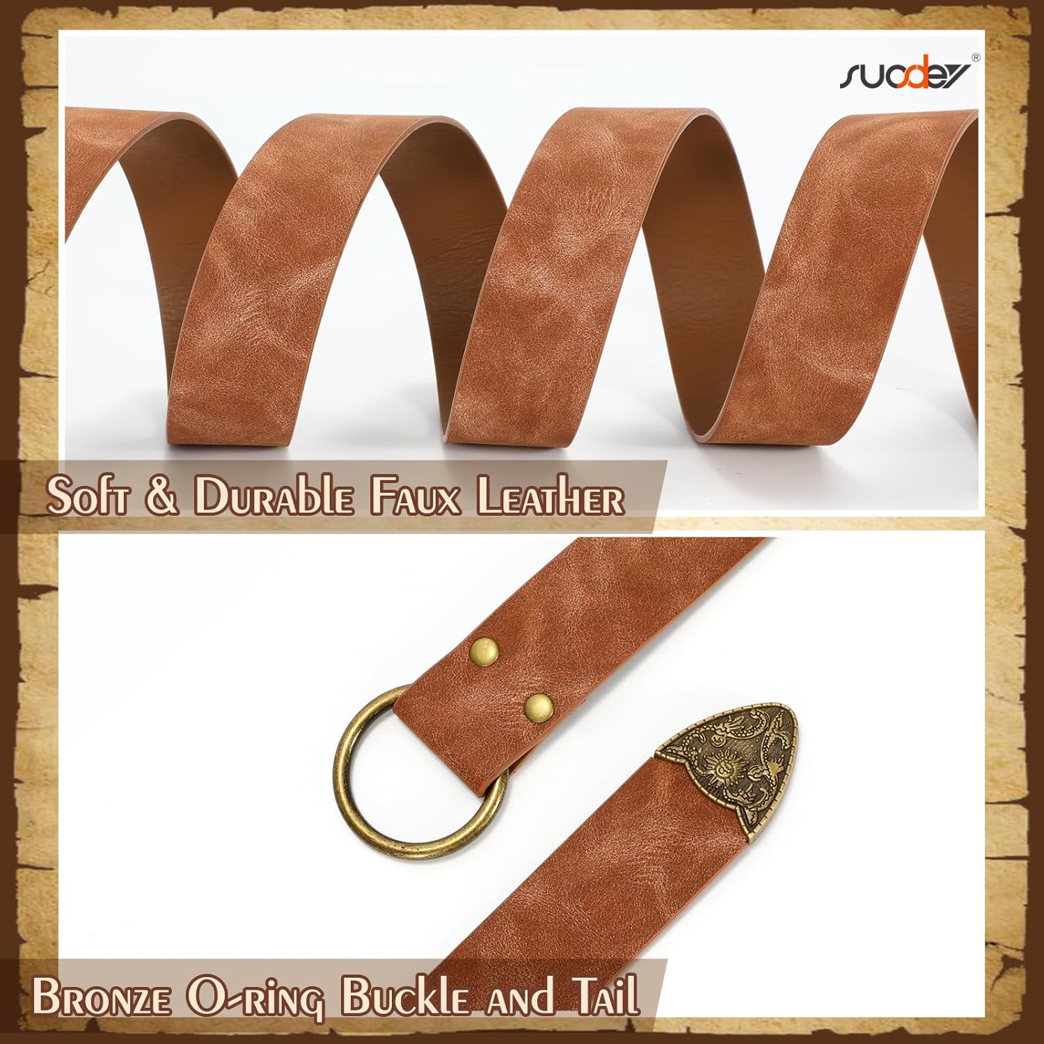SUOSDEY Medieval Leather Belt Renaissance Pirate Viking Halloween Accessory Belt Women Men - Image 4