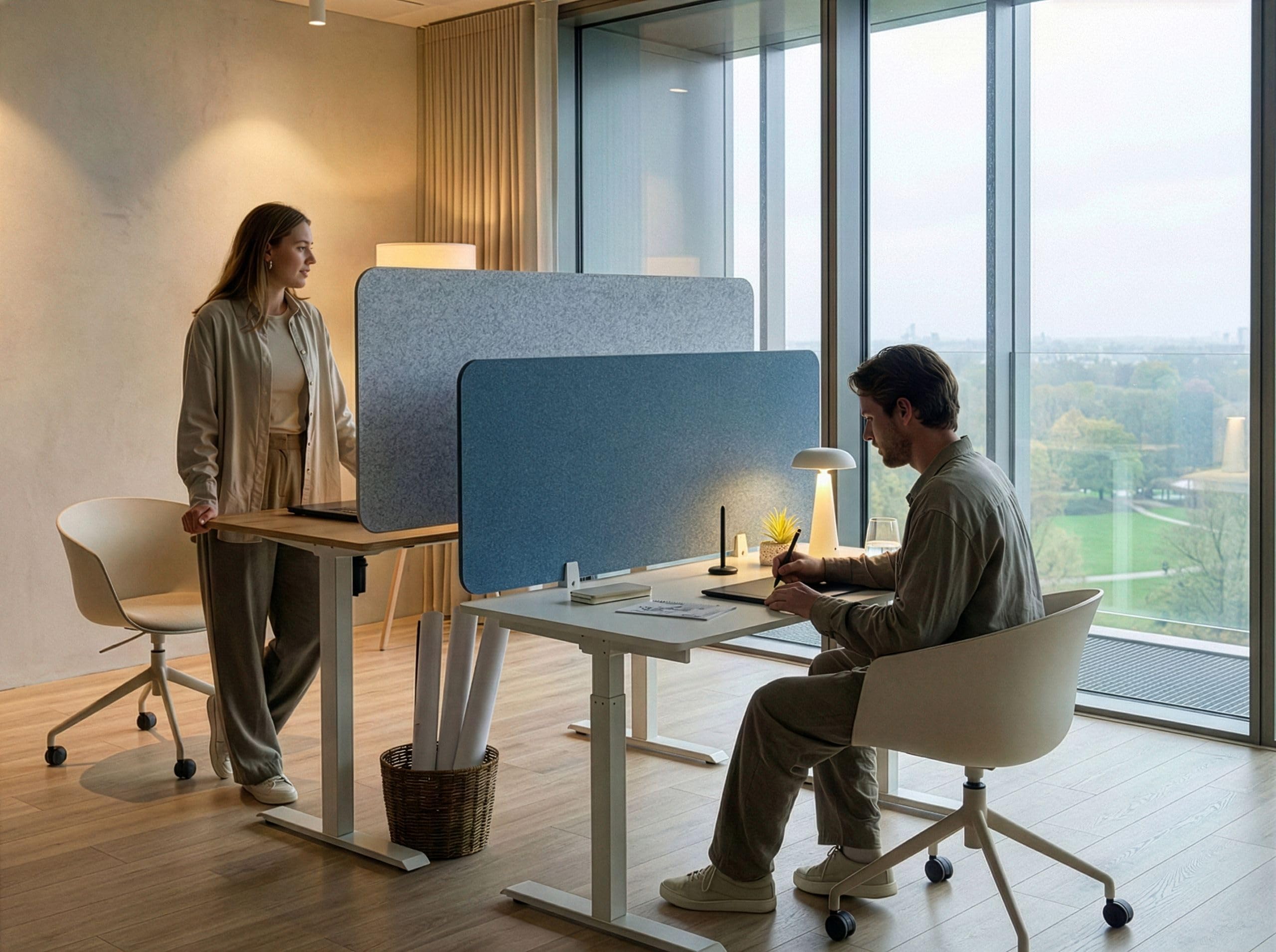 Beliani Séparateur de Bureau en Pet Acoustique Recouvert de Tissu 120 x 50 cm Bleu Split